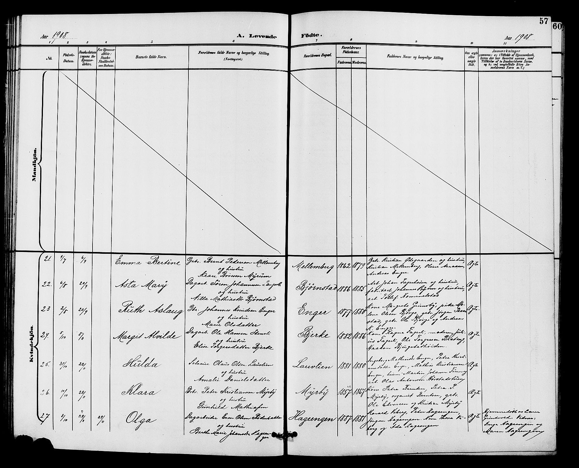Vardal prestekontor, SAH/PREST-100/H/Ha/Hab/L0011: Parish register (copy) no. 11, 1899-1913, p. 57