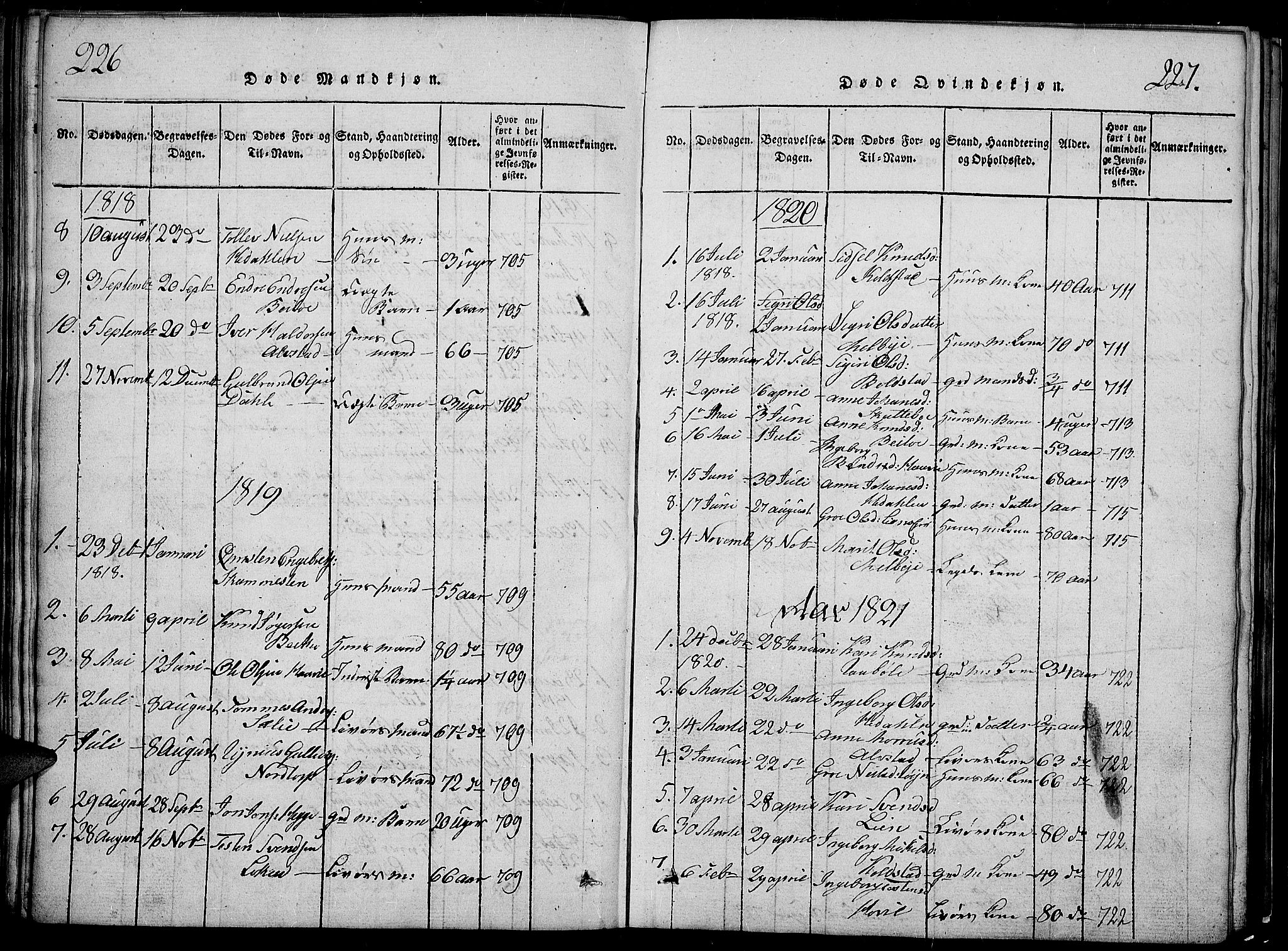 Slidre prestekontor, SAH/PREST-134/H/Ha/Hab/L0002: Parish register (copy) no. 2, 1814-1839, p. 226-227