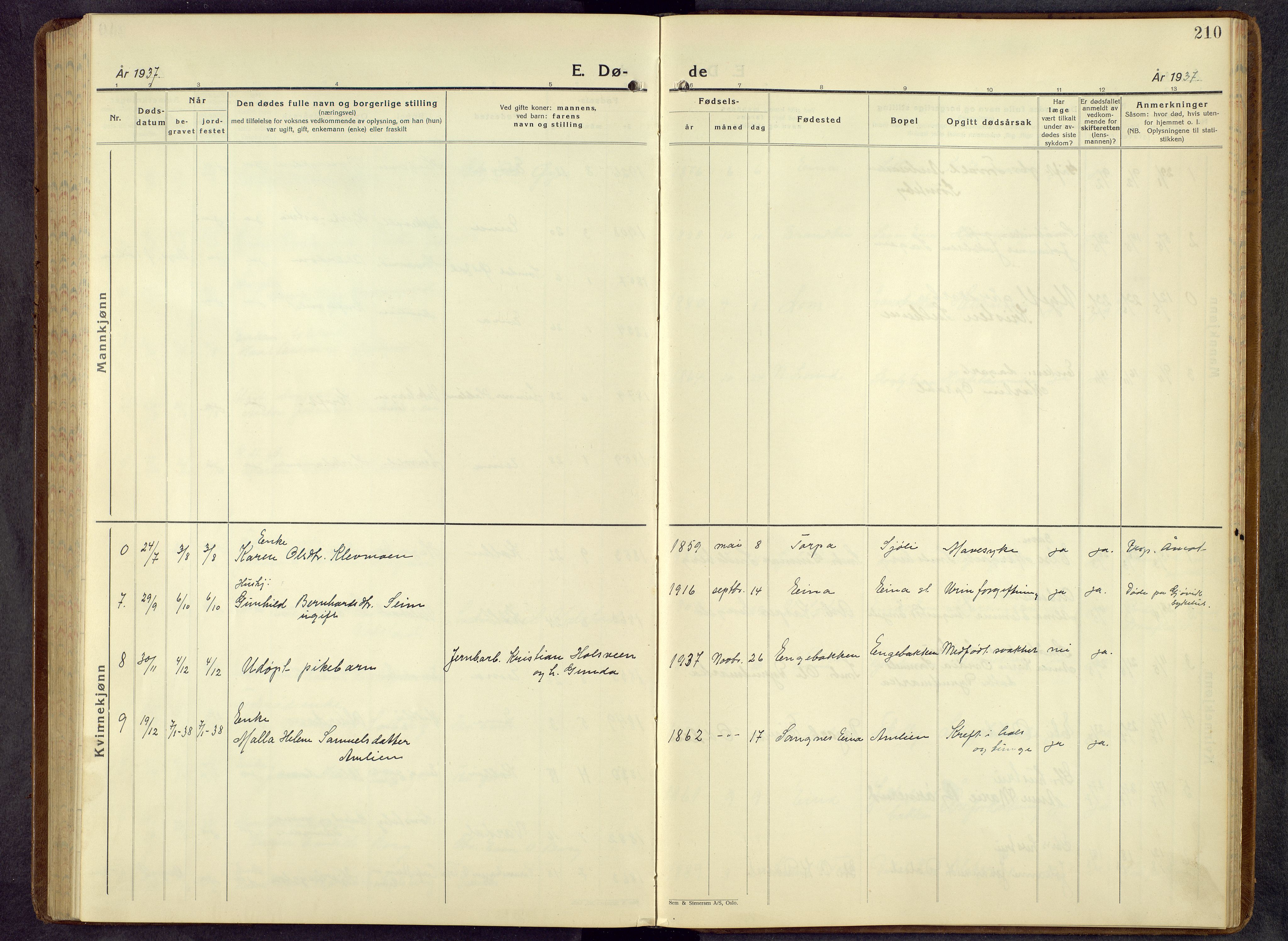 Kolbu prestekontor, AV/SAH-PREST-110/H/Ha/Hab/L0003: Parish register (copy) no. 3, 1935-1966, p. 210