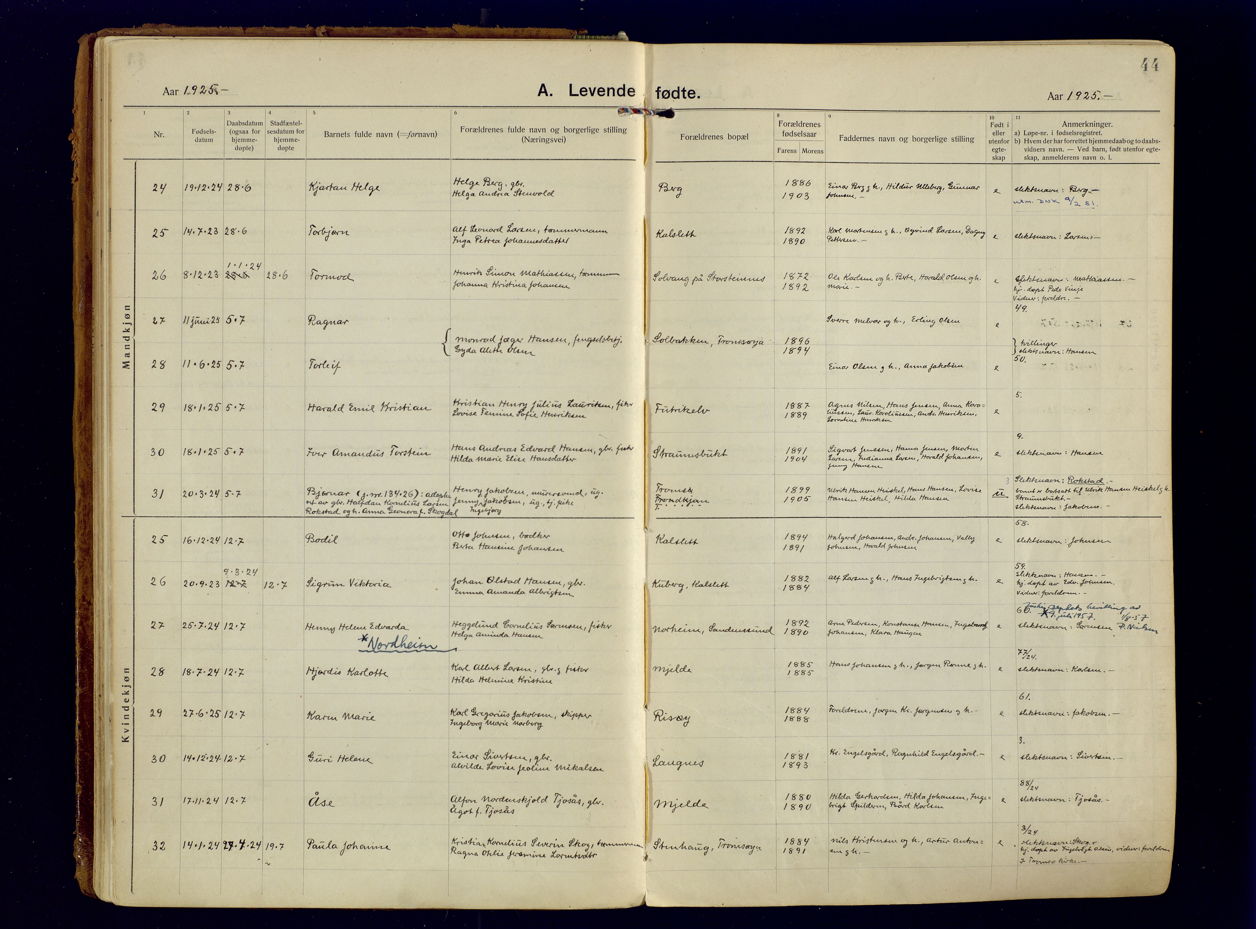 Tromsøysund sokneprestkontor, AV/SATØ-S-1304/G/Ga/L0009kirke: Parish register (official) no. 9, 1922-1934, p. 44