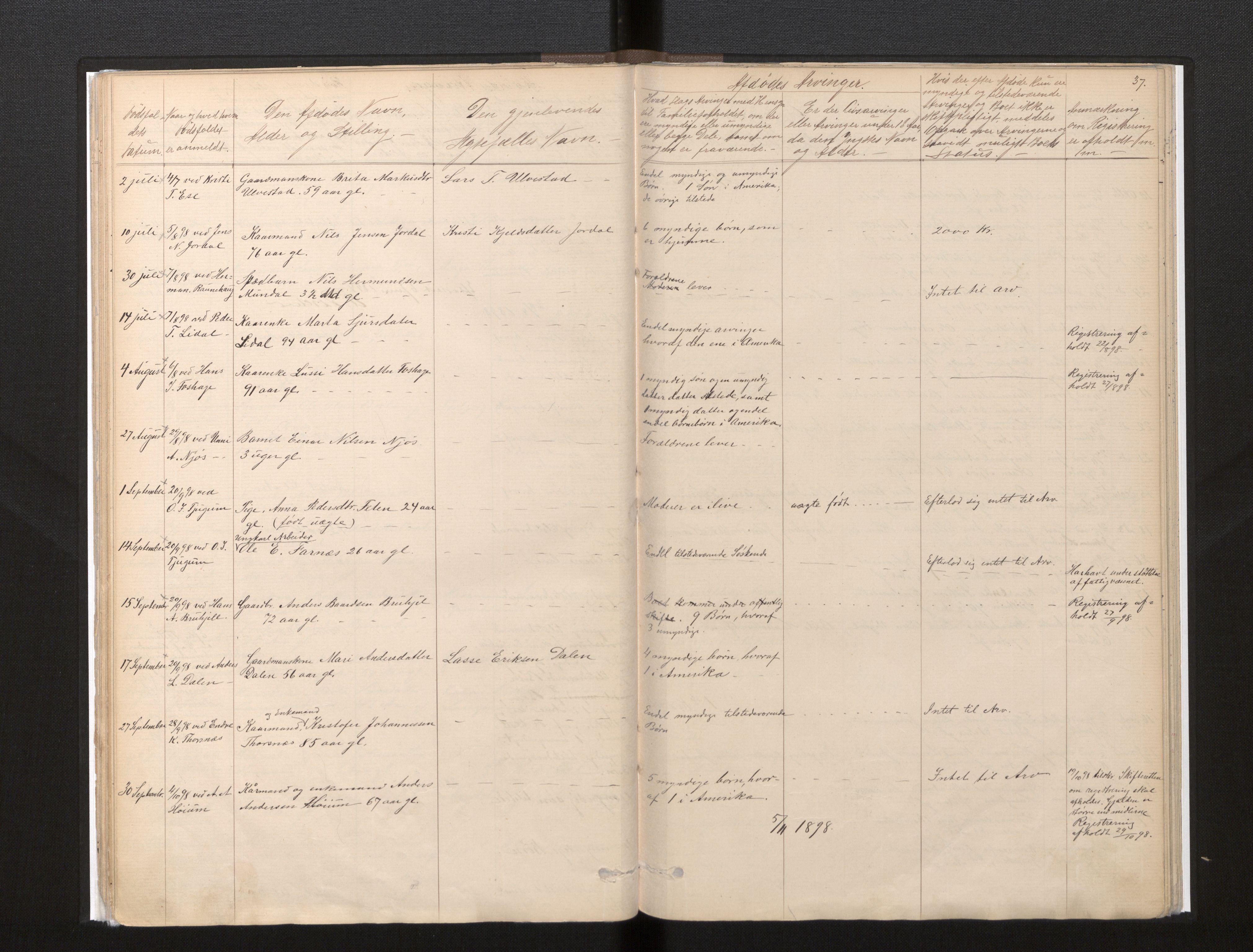 Lensmannen i Leikanger, AV/SAB-A-29201/0006/L0008: Dødsfallprotokoll, 1886-1911, p. 37
