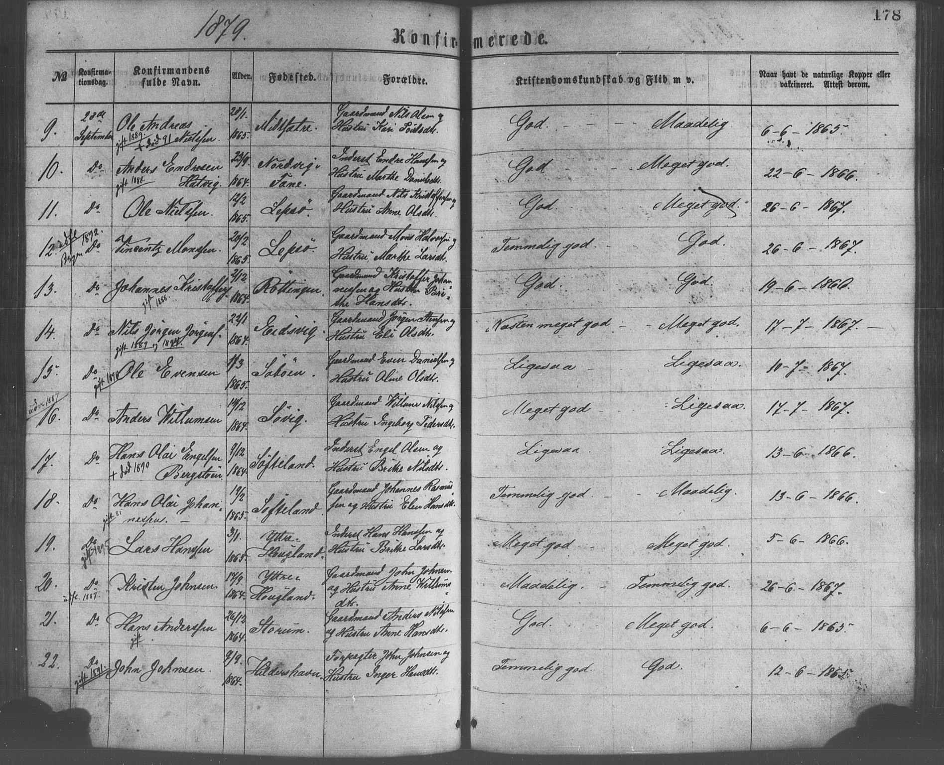 Os sokneprestembete, SAB/A-99929: Parish register (official) no. A 18, 1874-1884, p. 178