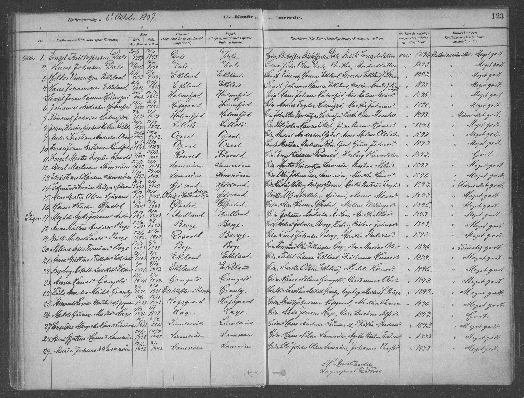 Fusa sokneprestembete, AV/SAB-A-75401/H/Haa: Parish register (official) no. B 1, 1880-1938, p. 123