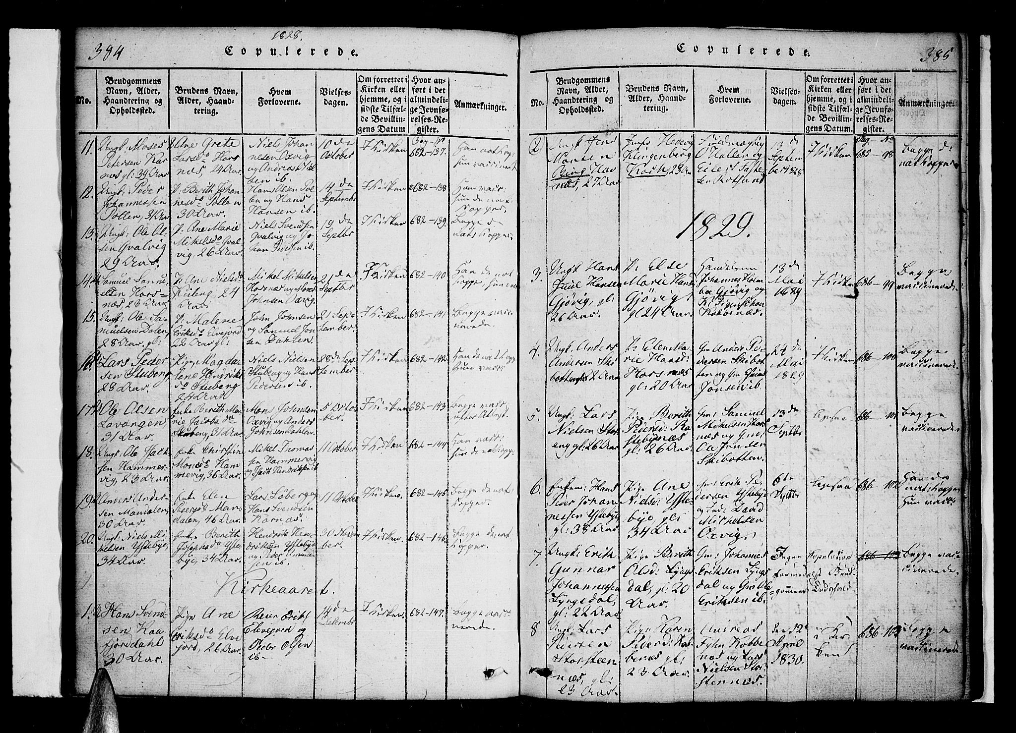 Lyngen sokneprestembete, SATØ/S-1289/H/He/Hea/L0003kirke: Parish register (official) no. 3, 1822-1838, p. 384-385