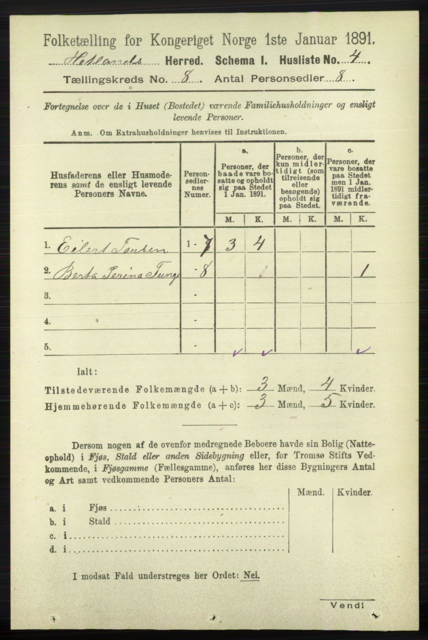 RA, 1891 census for 1126 Hetland, 1891, p. 4353