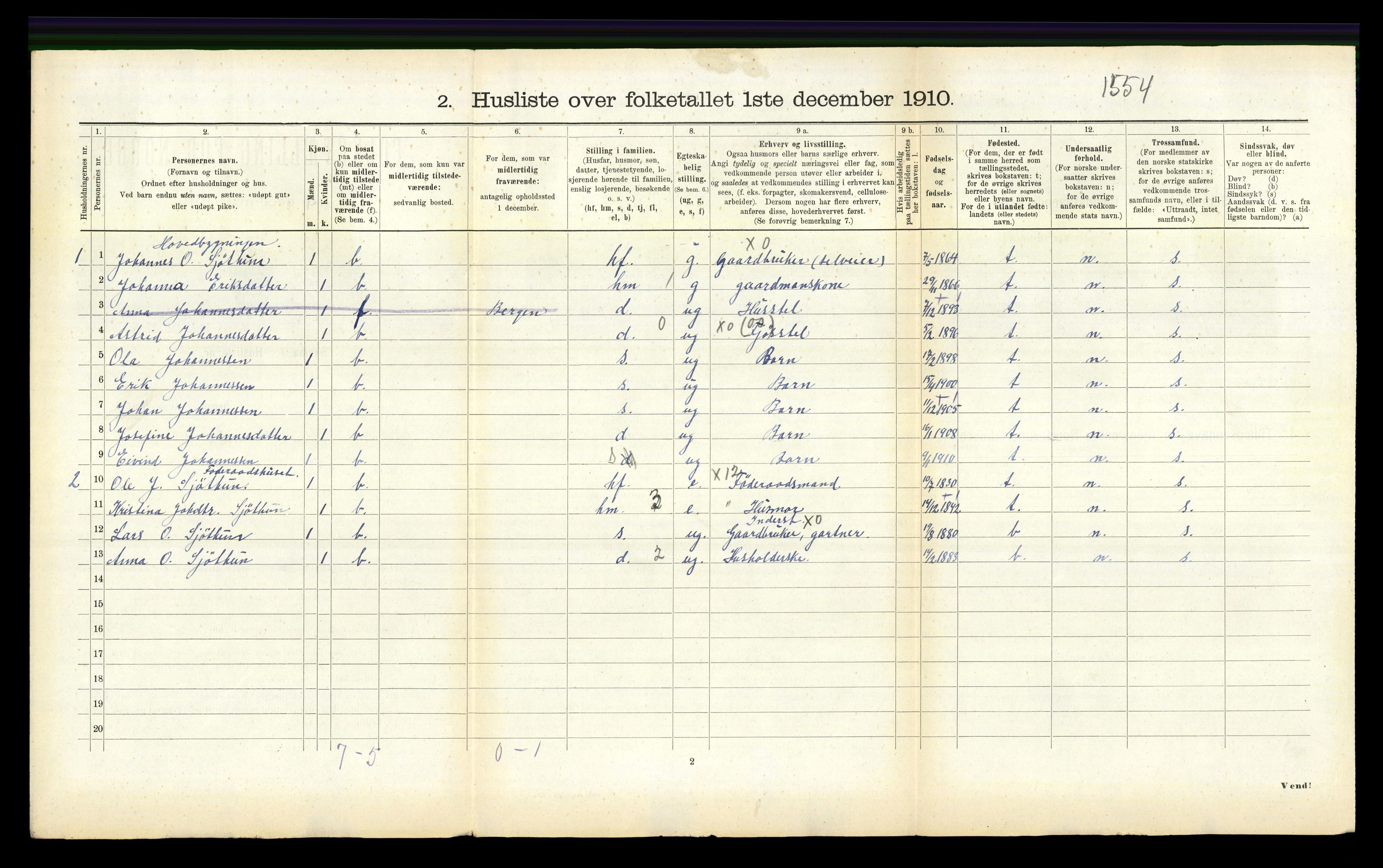 RA, 1910 census for Balestrand, 1910, p. 139