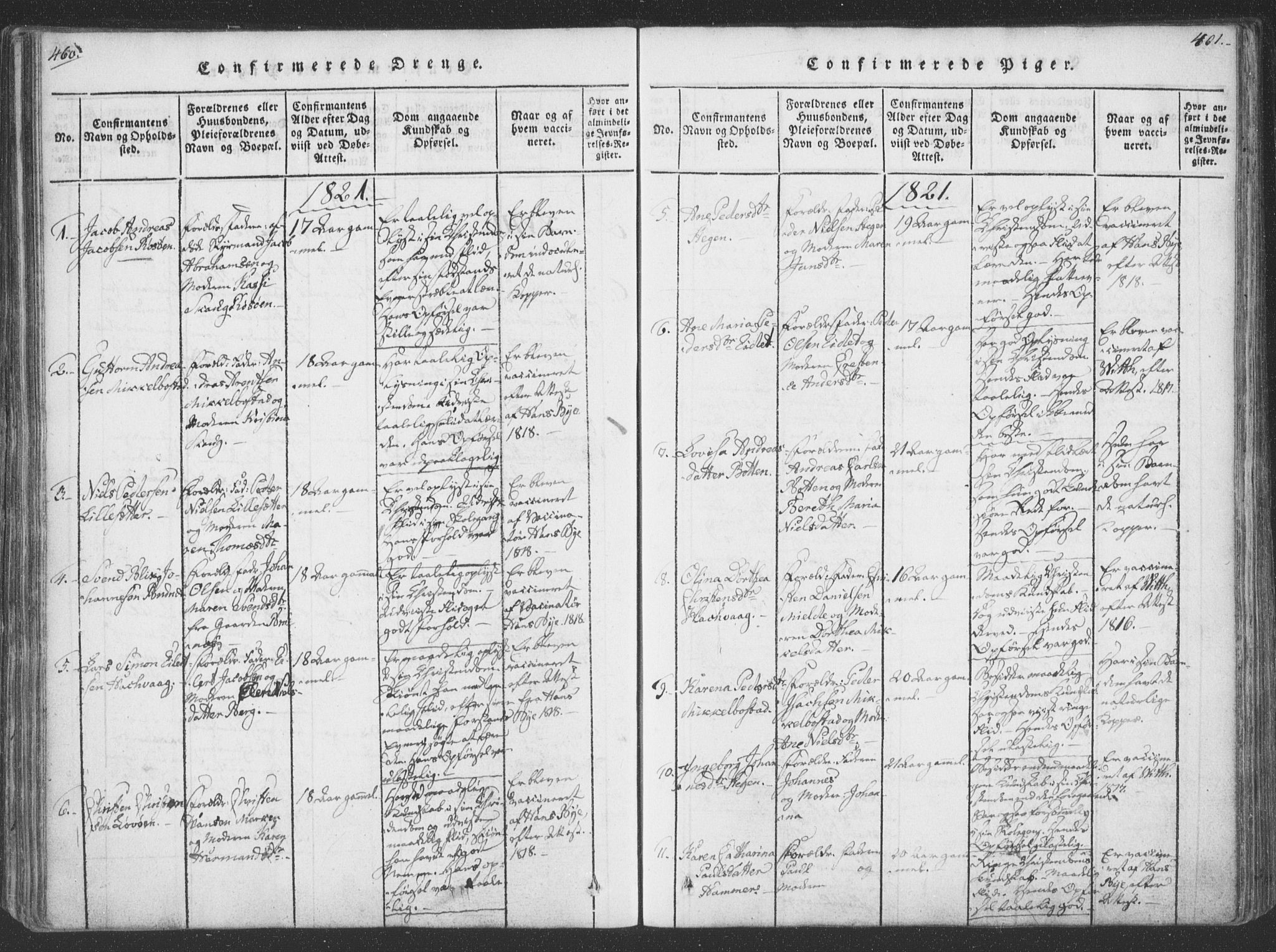 Ministerialprotokoller, klokkerbøker og fødselsregistre - Nordland, SAT/A-1459/855/L0798: Parish register (official) no. 855A06, 1821-1835, p. 460-461