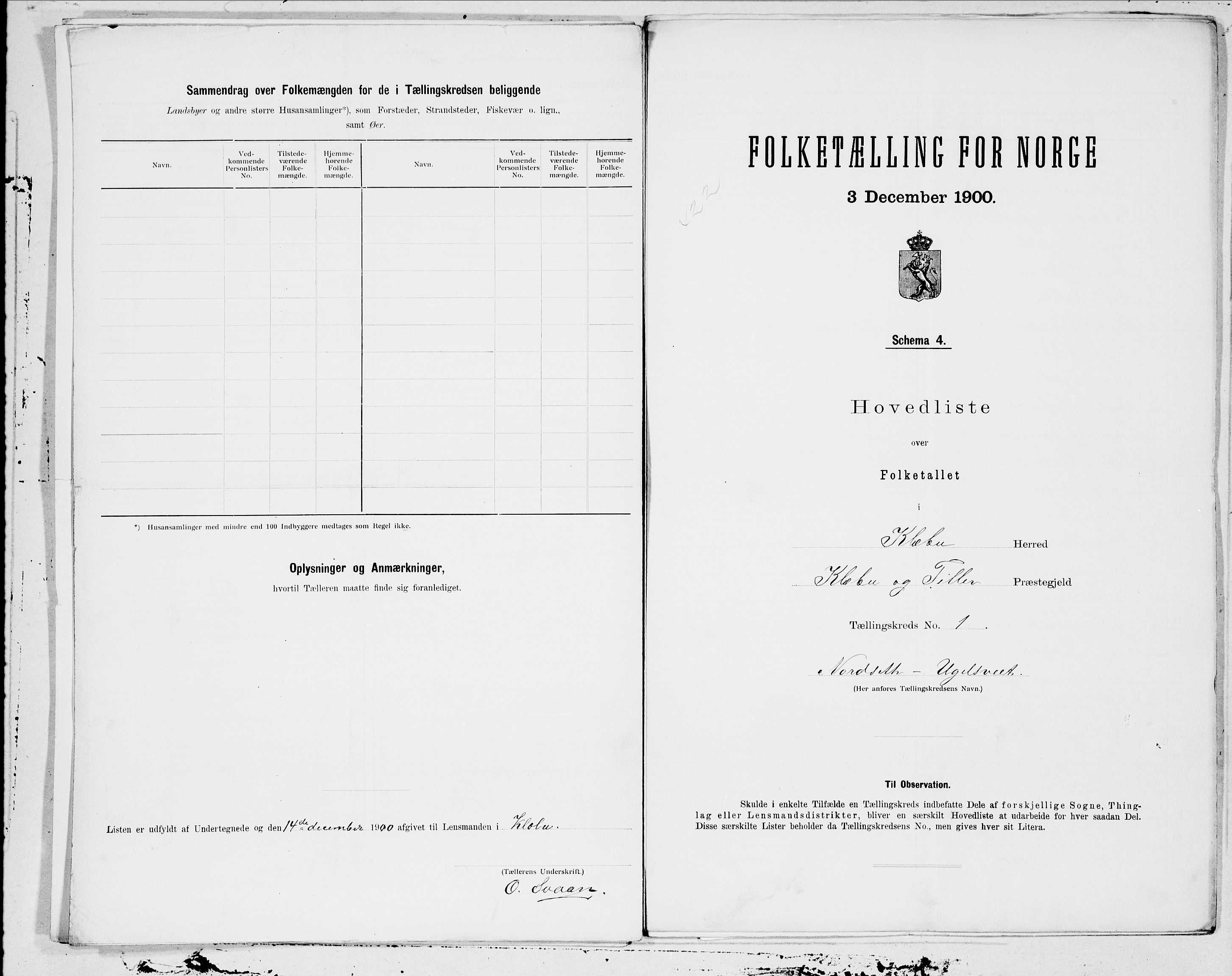 SAT, 1900 census for Klæbu, 1900, p. 4