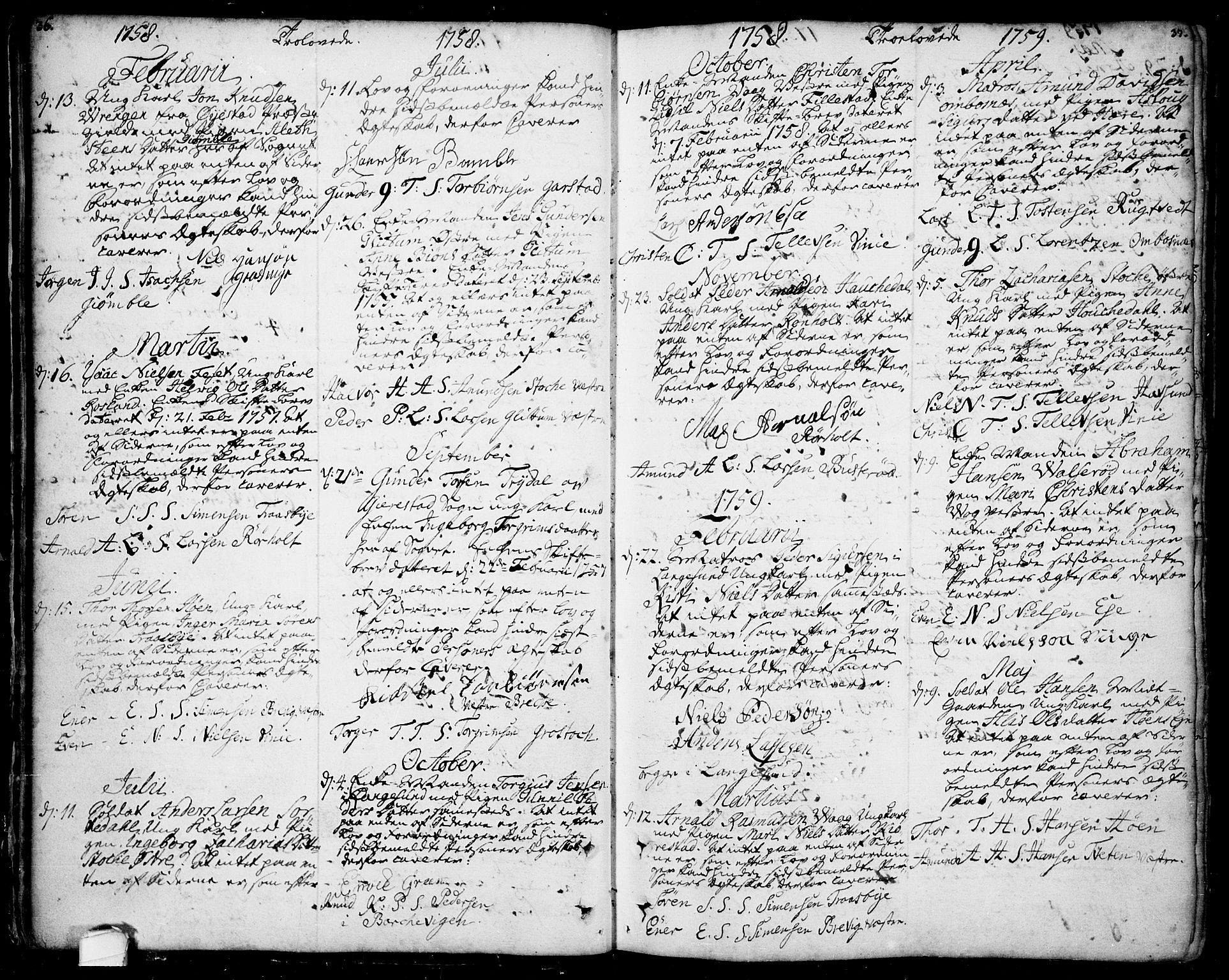 Bamble kirkebøker, SAKO/A-253/F/Fa/L0001: Parish register (official) no. I 1, 1702-1774, p. 36-37