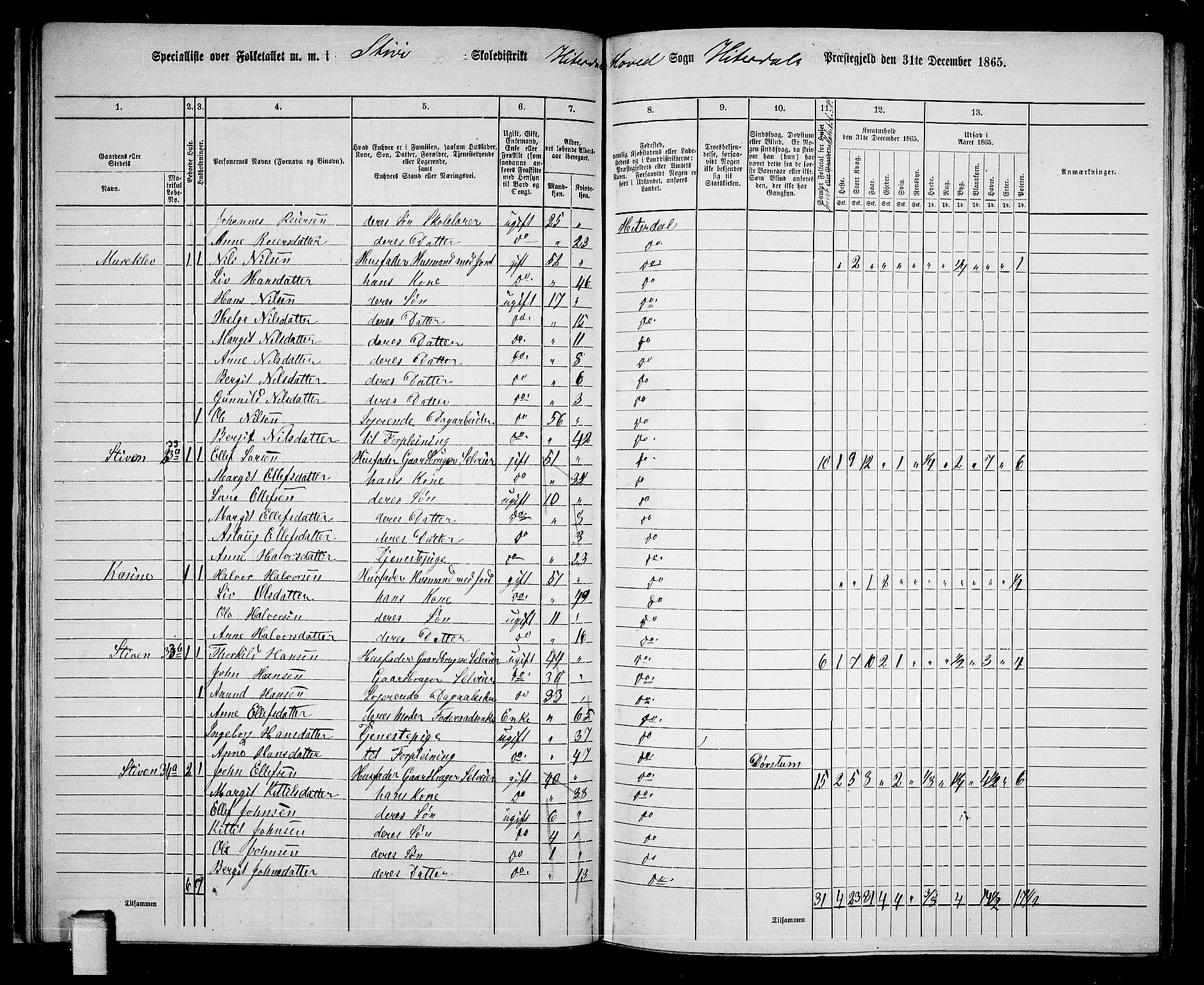 RA, 1865 census for Heddal, 1865, p. 34