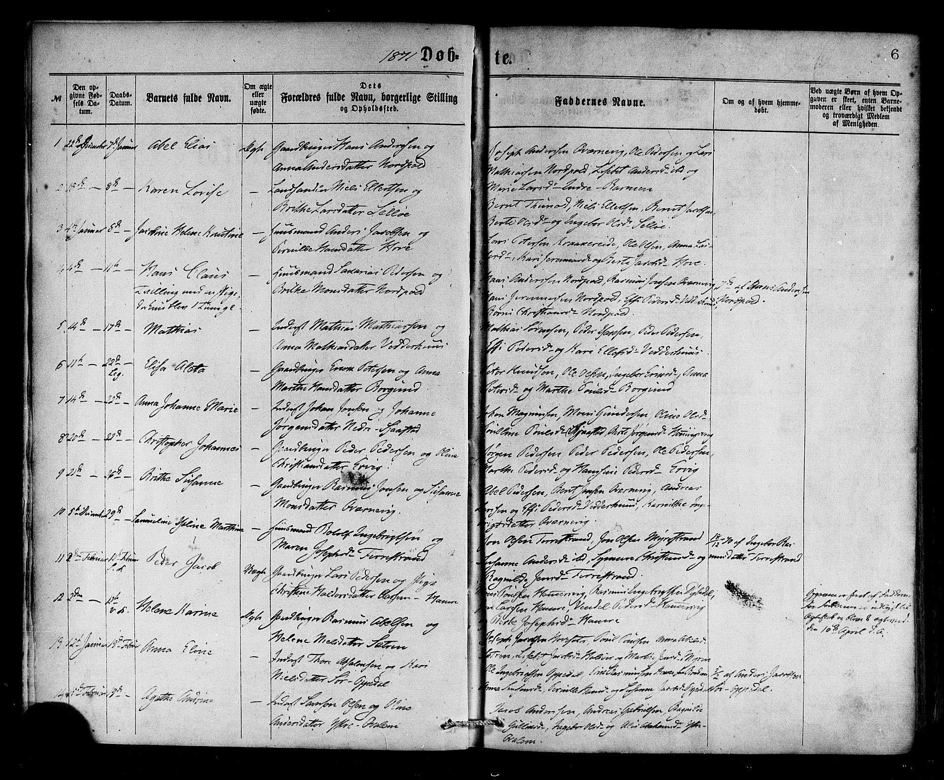 Selje sokneprestembete, SAB/A-99938/H/Ha/Haa/Haaa: Parish register (official) no. A 12, 1870-1880, p. 6