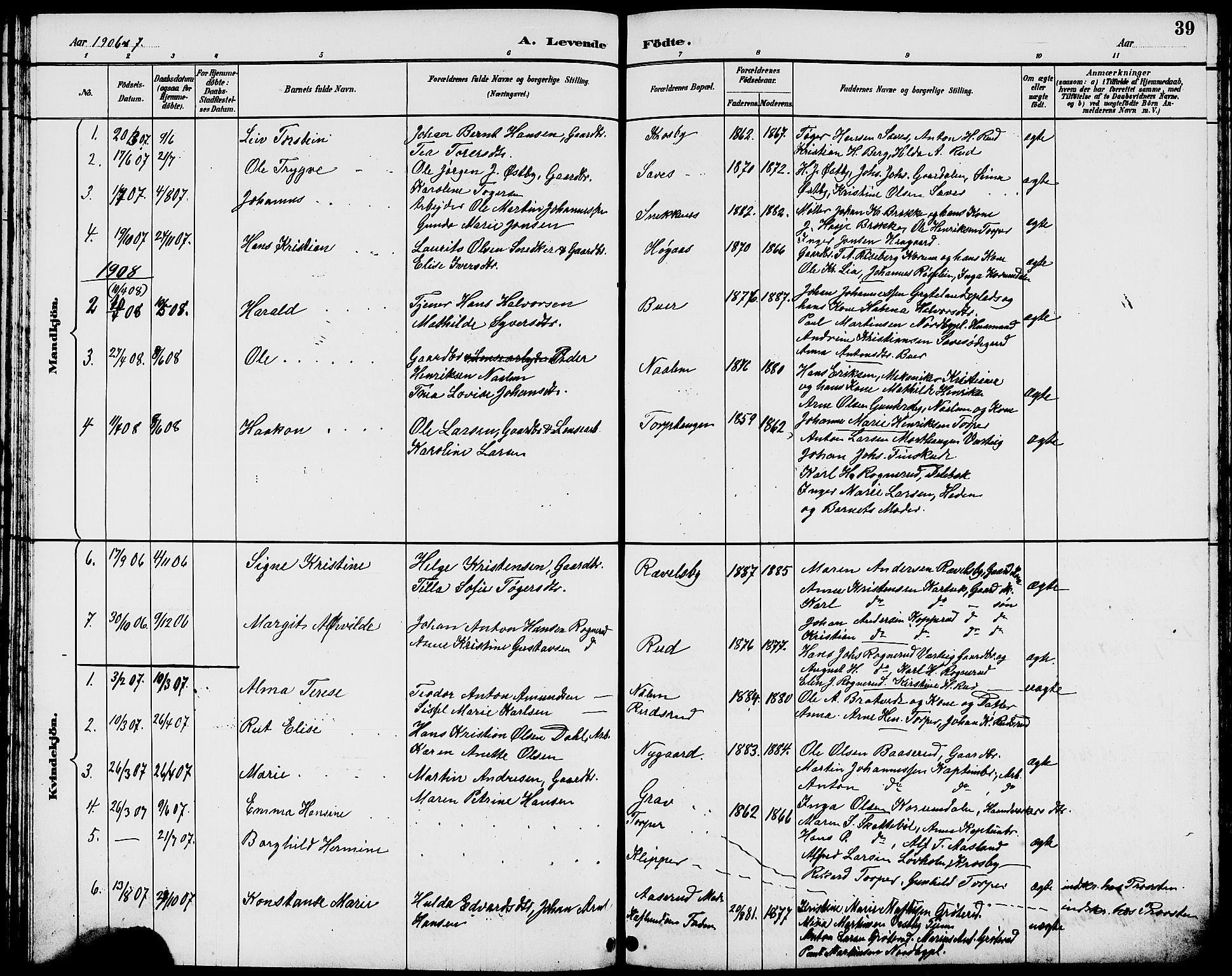 Rakkestad prestekontor Kirkebøker, AV/SAO-A-2008/G/Gc/L0001: Parish register (copy) no. III 1, 1887-1908, p. 39