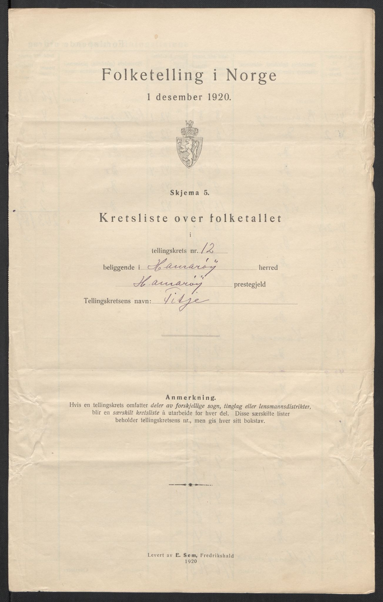 SAT, 1920 census for Hamarøy, 1920, p. 39