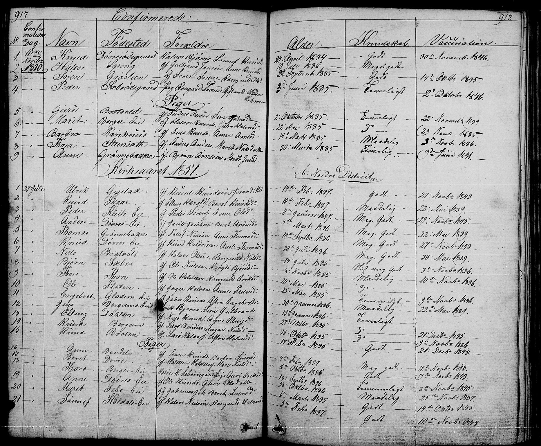 Nord-Aurdal prestekontor, SAH/PREST-132/H/Ha/Hab/L0001: Parish register (copy) no. 1, 1834-1887, p. 917-918