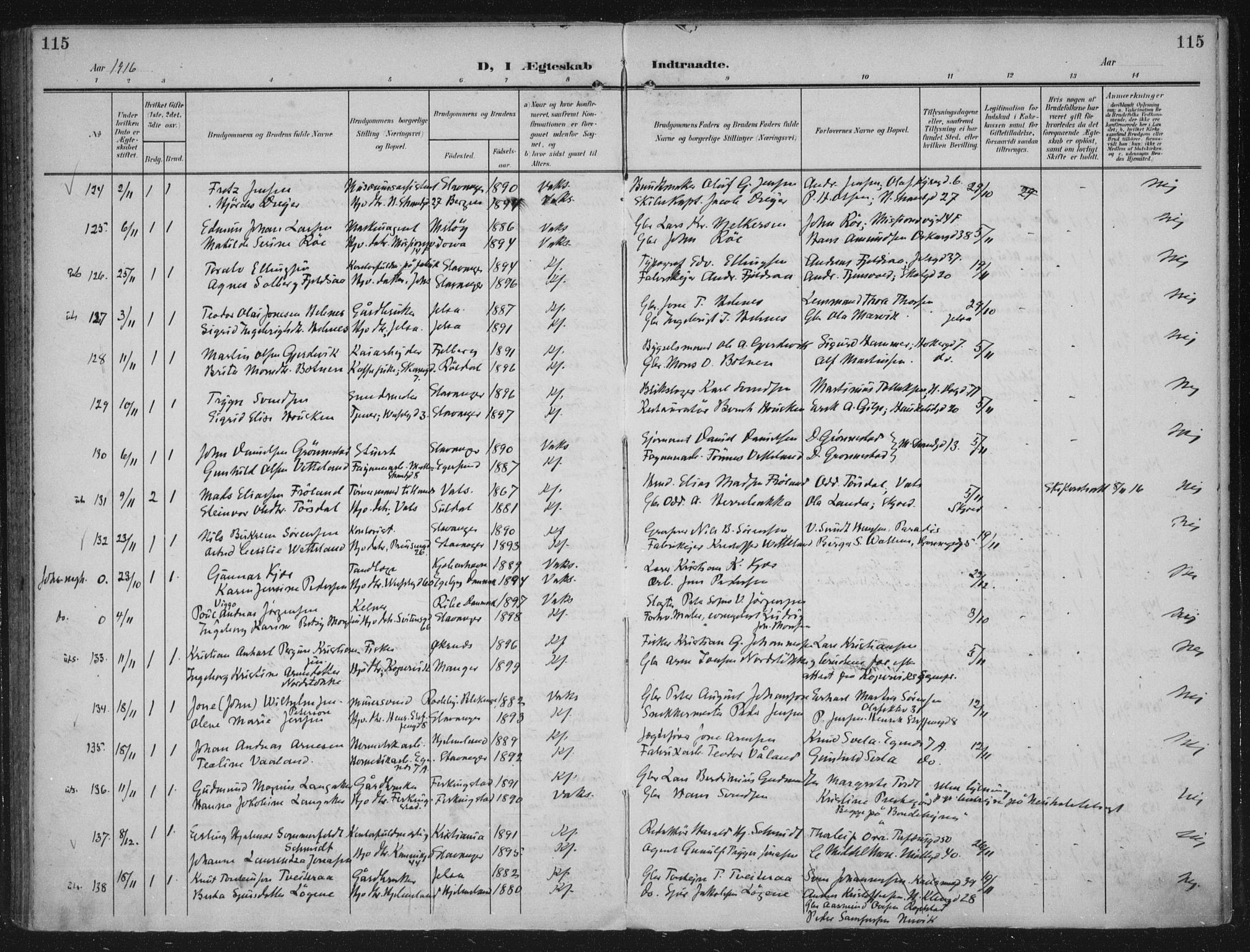 Domkirken sokneprestkontor, AV/SAST-A-101812/002/A/L0016: Parish register (official) no. A 33, 1905-1922, p. 115