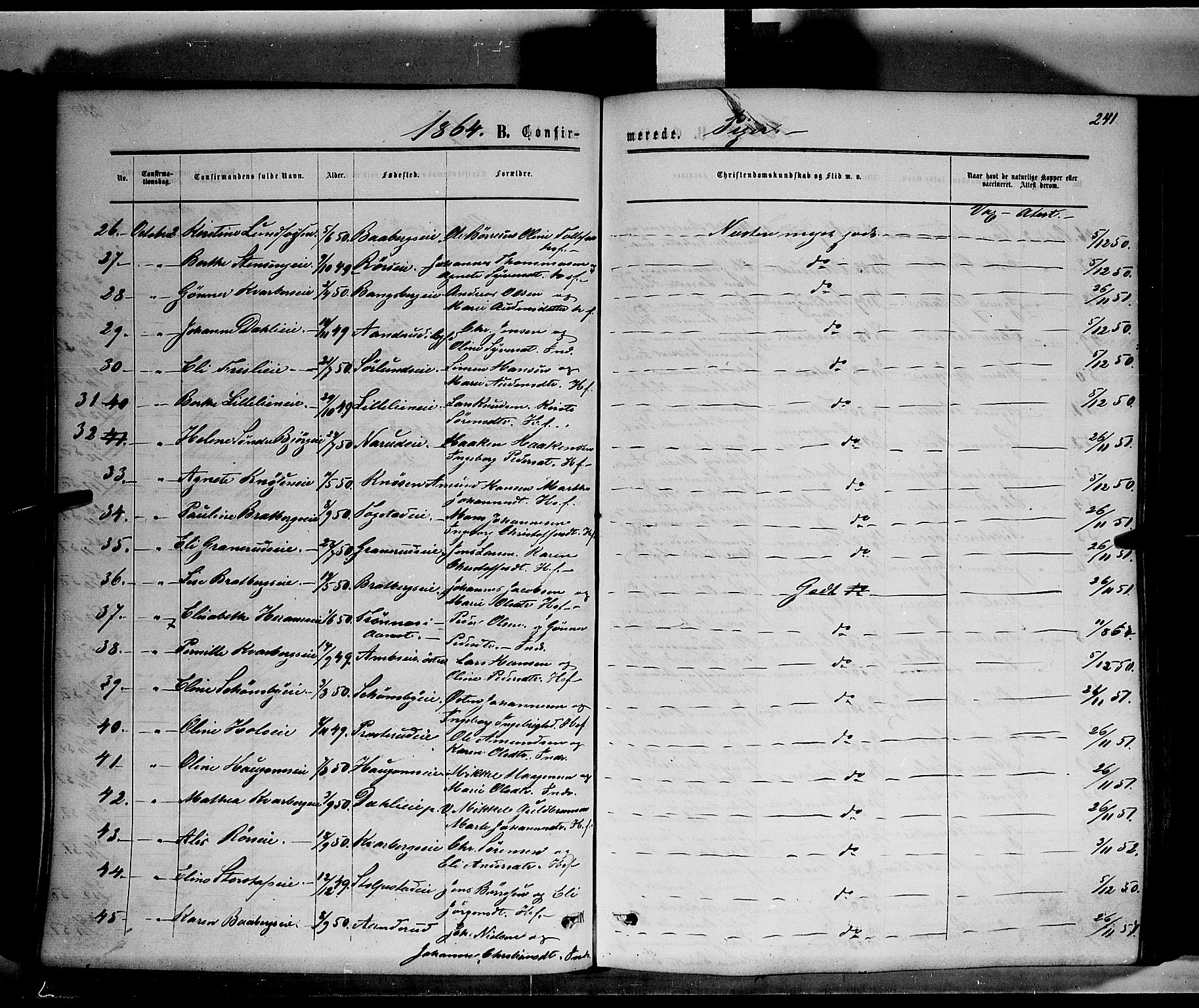 Ringsaker prestekontor, SAH/PREST-014/K/Ka/L0010: Parish register (official) no. 10, 1861-1869, p. 241