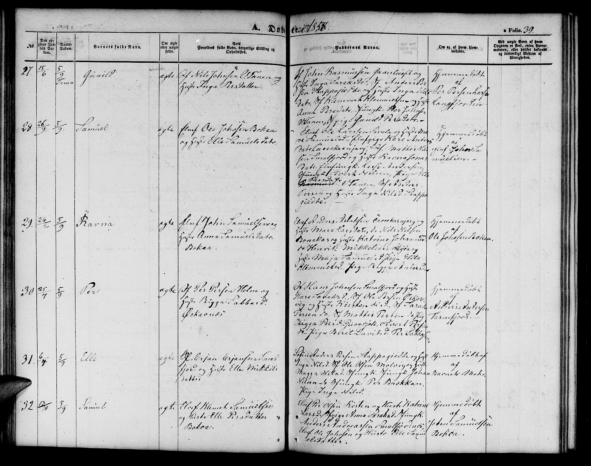 Tana sokneprestkontor, AV/SATØ-S-1334/H/Hb/L0001klokker: Parish register (copy) no. 1 /1, 1853-1867, p. 39