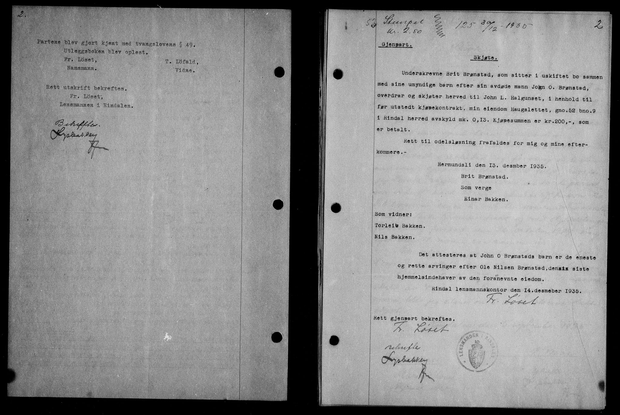 Nordmøre sorenskriveri, AV/SAT-A-4132/1/2/2Ca/L0087: Mortgage book no. 77, 1935-1936, Deed date: 30.12.1935