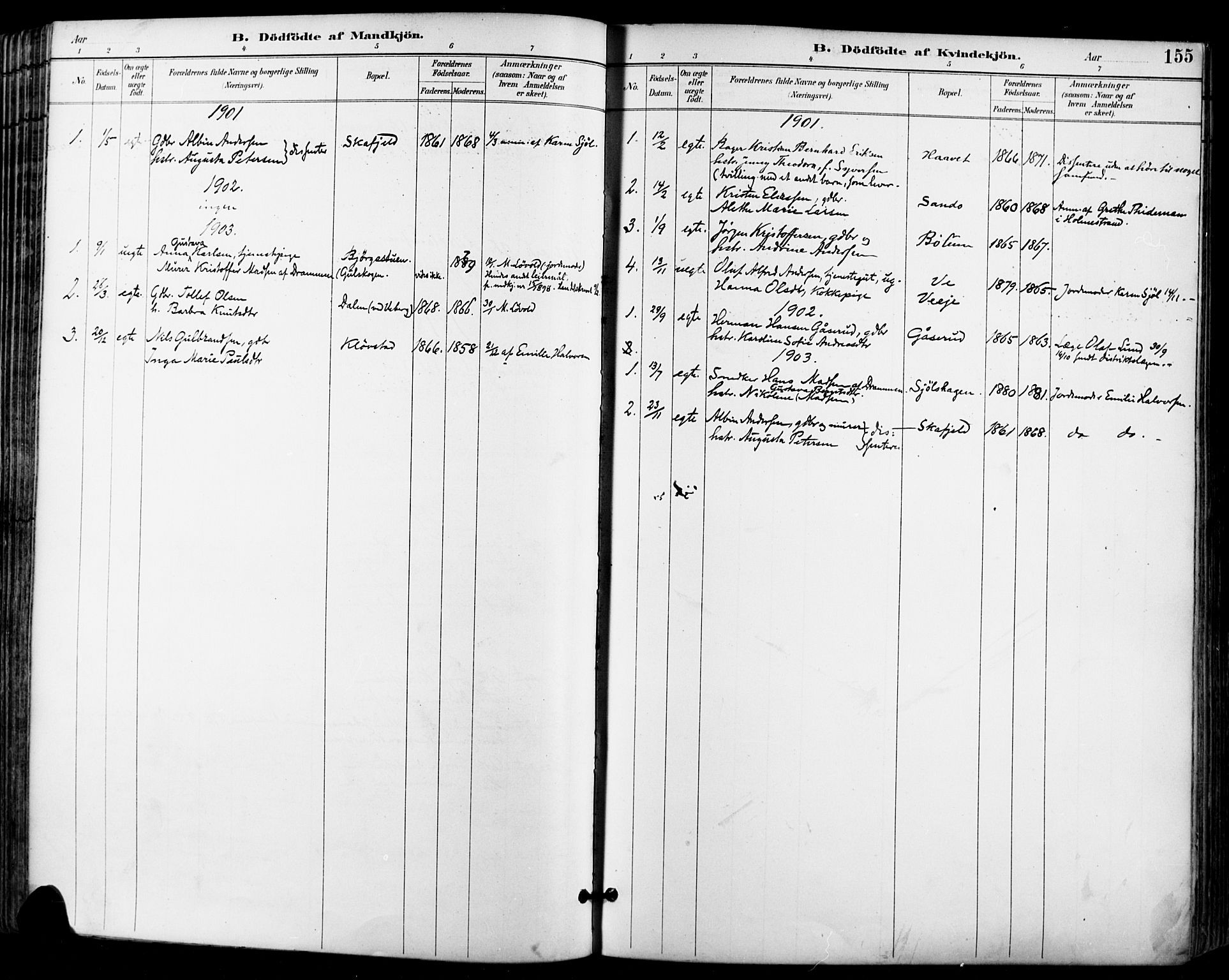 Sande Kirkebøker, SAKO/A-53/F/Fa/L0007: Parish register (official) no. 7, 1888-1903, p. 155