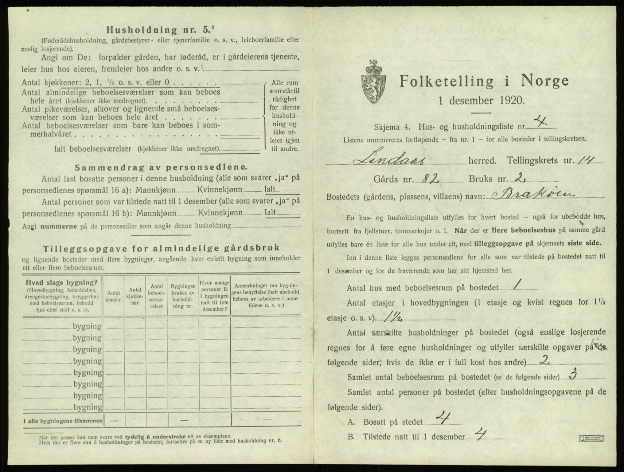 SAB, 1920 census for Lindås, 1920, p. 954