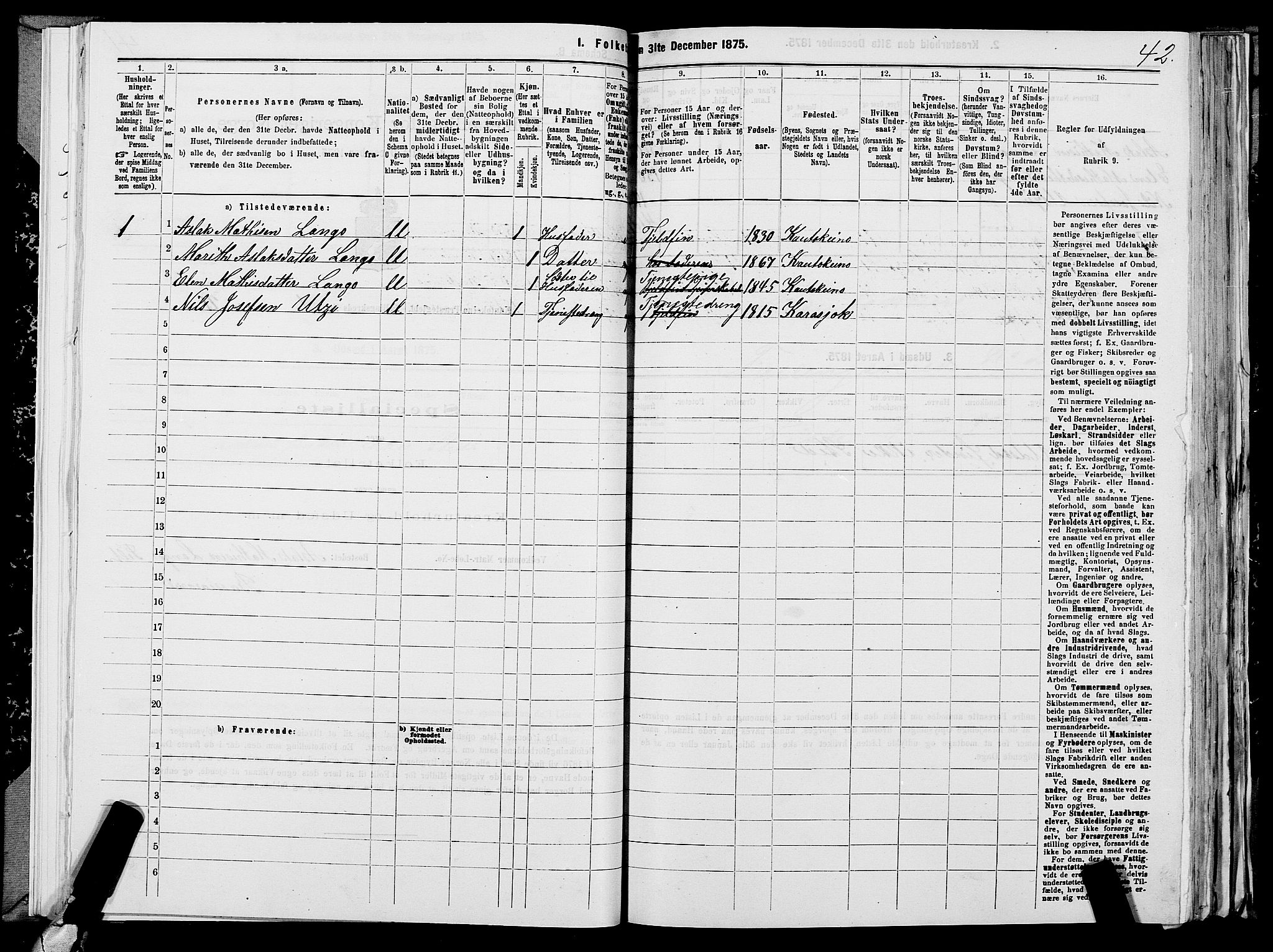 SATØ, 1875 census for 2011P Kautokeino, 1875, p. 1042