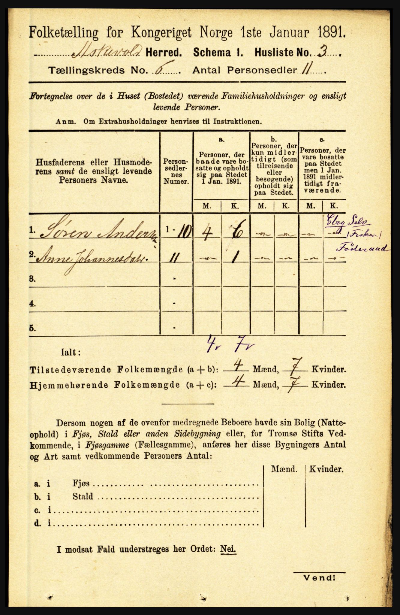 RA, 1891 census for 1428 Askvoll, 1891, p. 1653