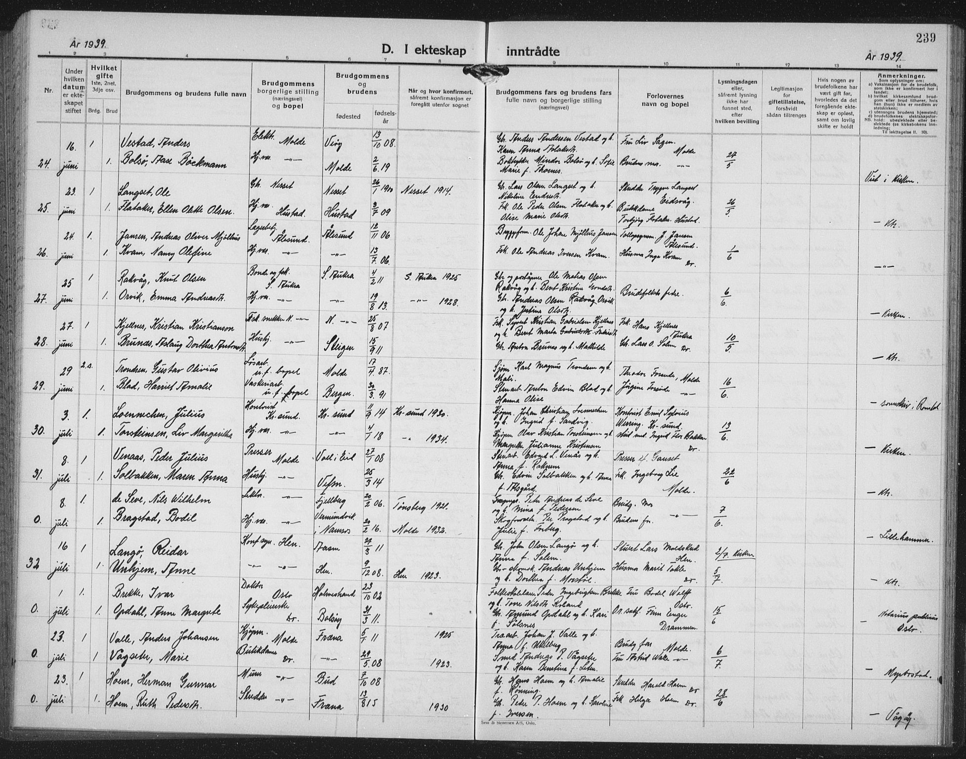 Ministerialprotokoller, klokkerbøker og fødselsregistre - Møre og Romsdal, AV/SAT-A-1454/558/L0704: Parish register (copy) no. 558C05, 1921-1942, p. 239