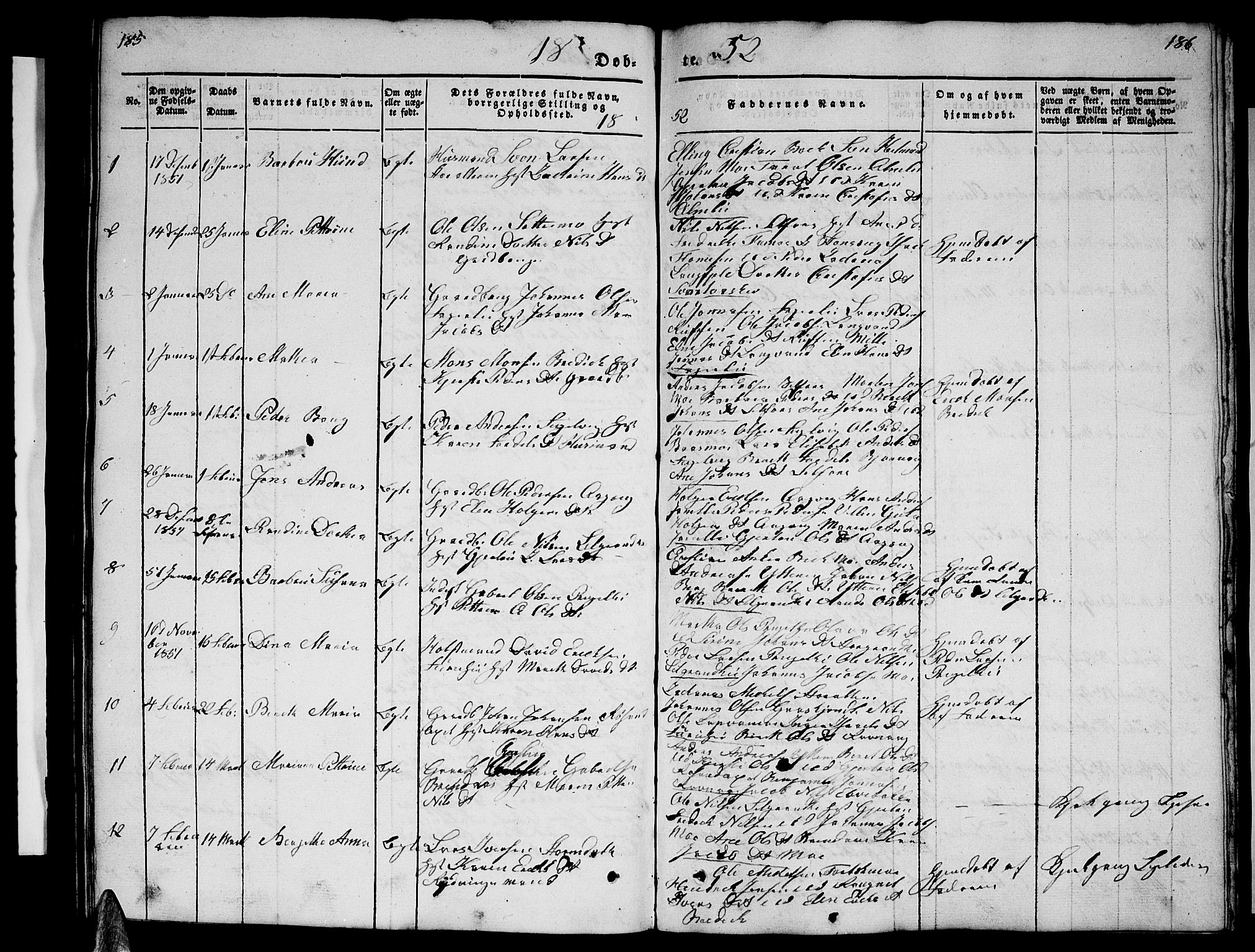 Ministerialprotokoller, klokkerbøker og fødselsregistre - Nordland, AV/SAT-A-1459/827/L0413: Parish register (copy) no. 827C02, 1842-1852, p. 185-186