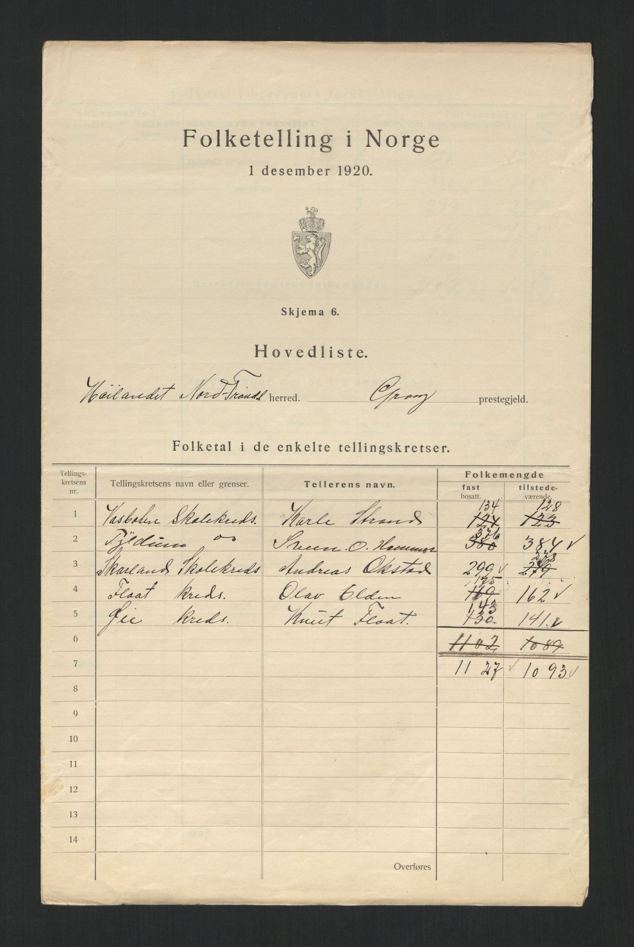 SAT, 1920 census for Høylandet, 1920, p. 4