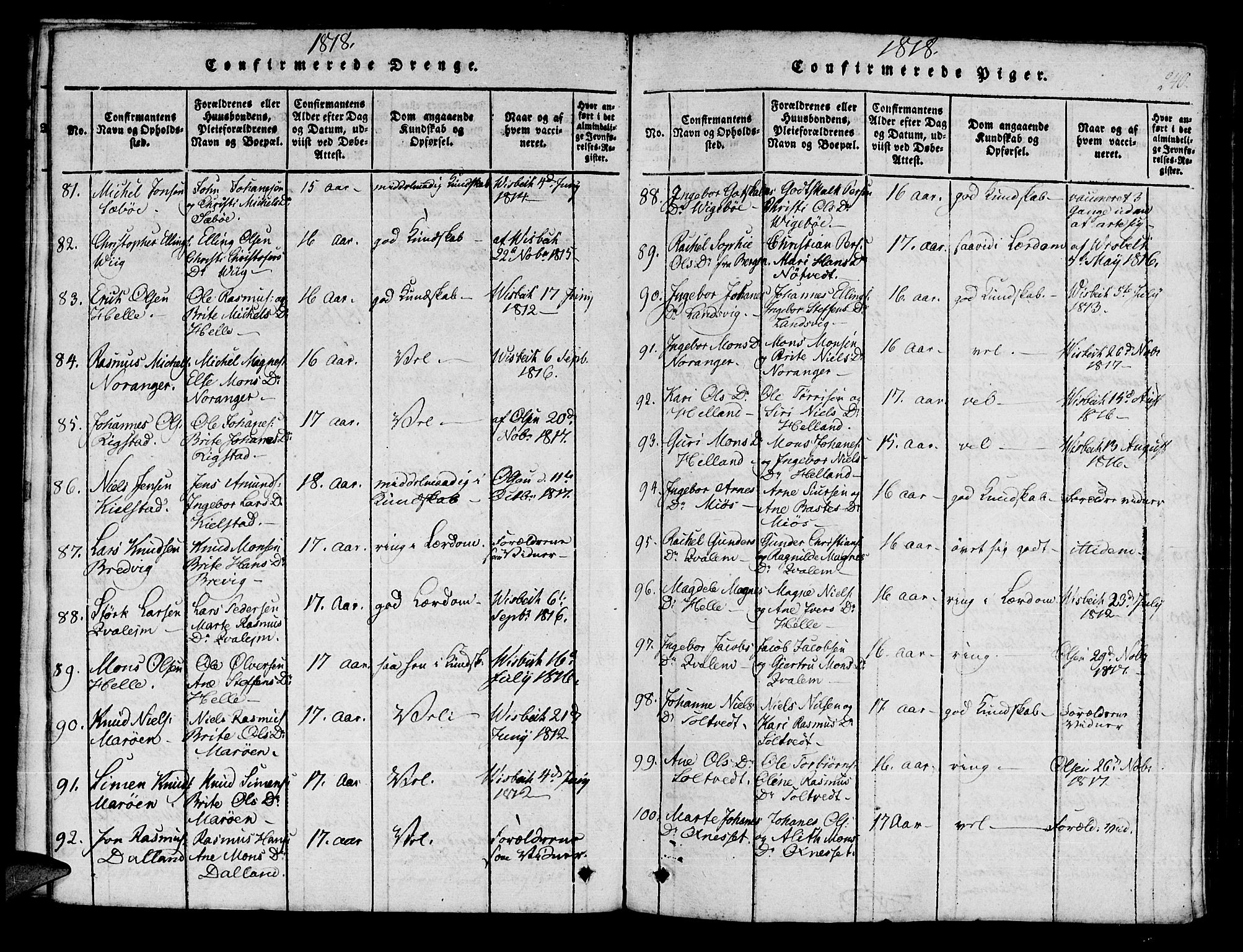 Manger sokneprestembete, AV/SAB-A-76801/H/Haa: Parish register (official) no. A 3, 1816-1824, p. 240