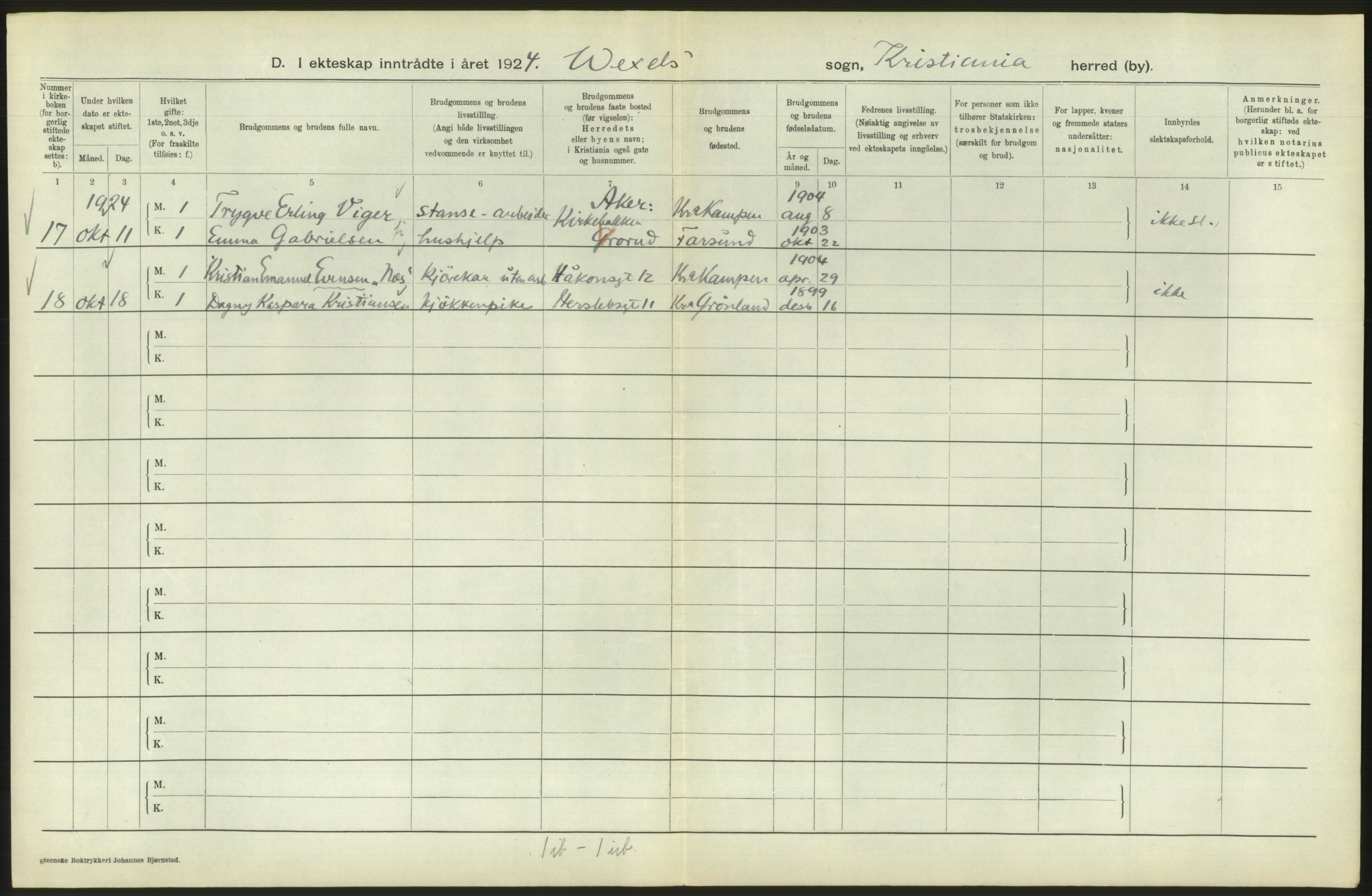 Statistisk sentralbyrå, Sosiodemografiske emner, Befolkning, AV/RA-S-2228/D/Df/Dfc/Dfcd/L0007: Kristiania: Gifte, 1924, p. 748