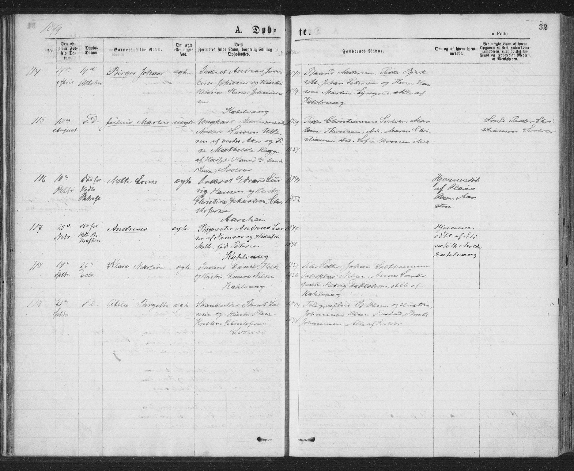 Ministerialprotokoller, klokkerbøker og fødselsregistre - Nordland, SAT/A-1459/874/L1058: Parish register (official) no. 874A02, 1878-1883, p. 32