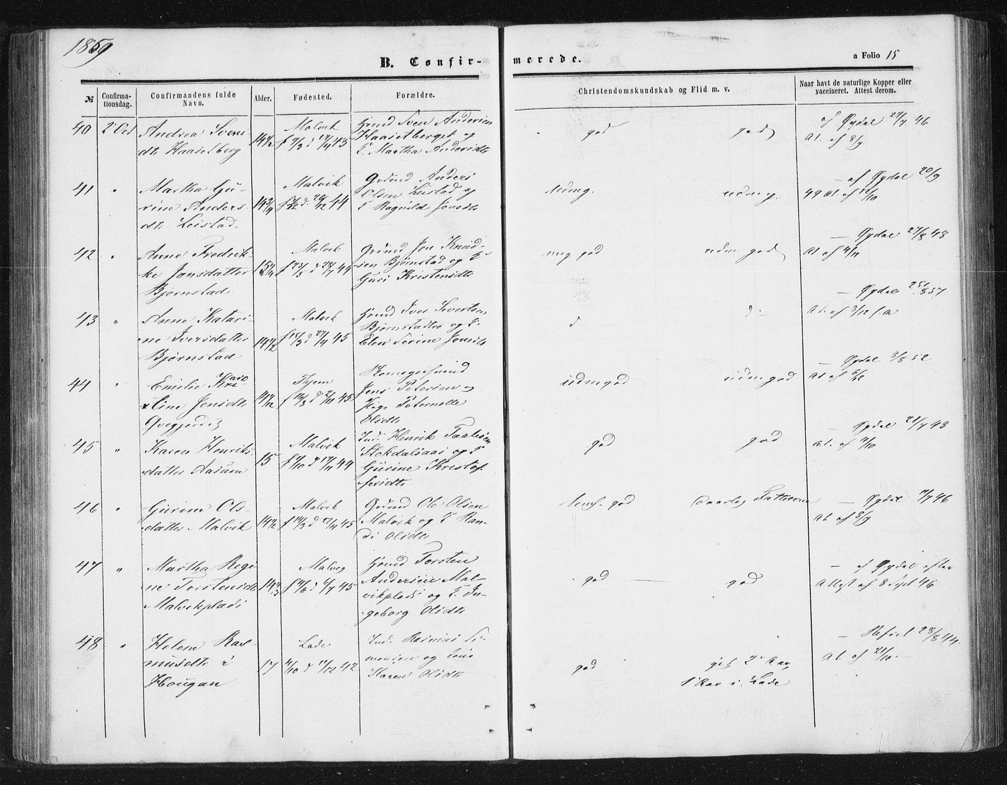 Ministerialprotokoller, klokkerbøker og fødselsregistre - Sør-Trøndelag, SAT/A-1456/616/L0408: Parish register (official) no. 616A05, 1857-1865, p. 15