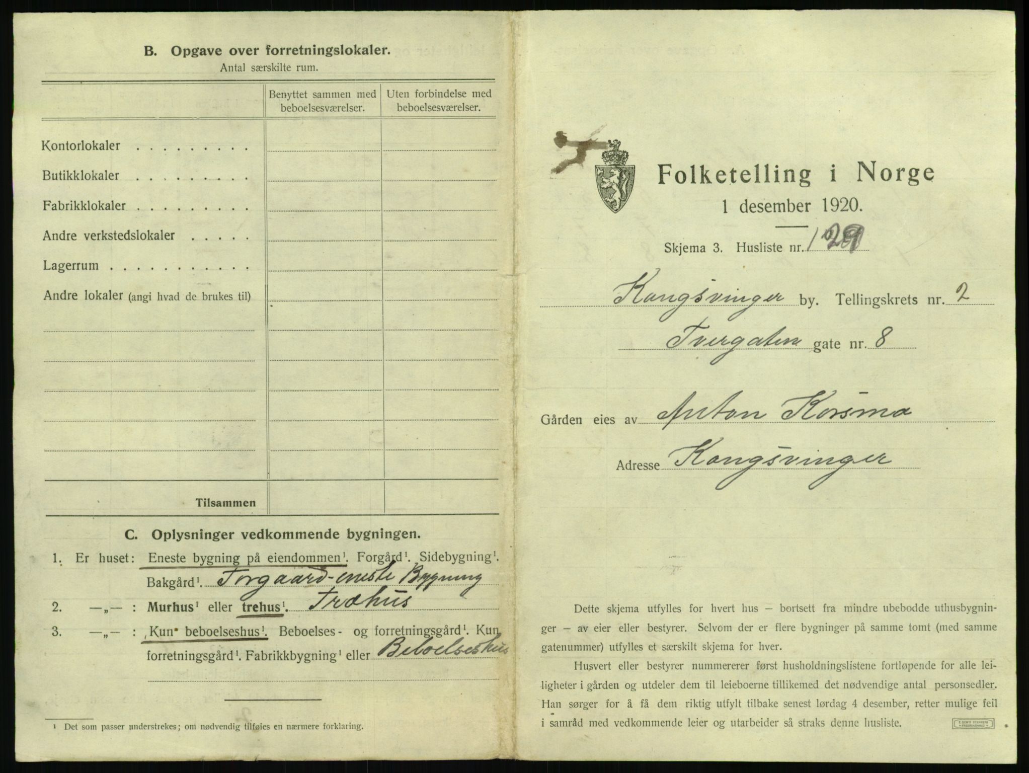 SAH, 1920 census for Kongsvinger, 1920, p. 515