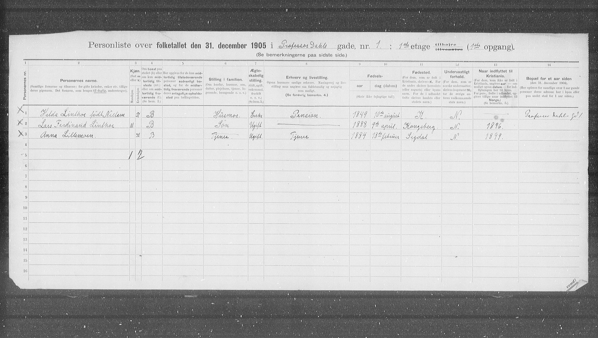 OBA, Municipal Census 1905 for Kristiania, 1905, p. 42714