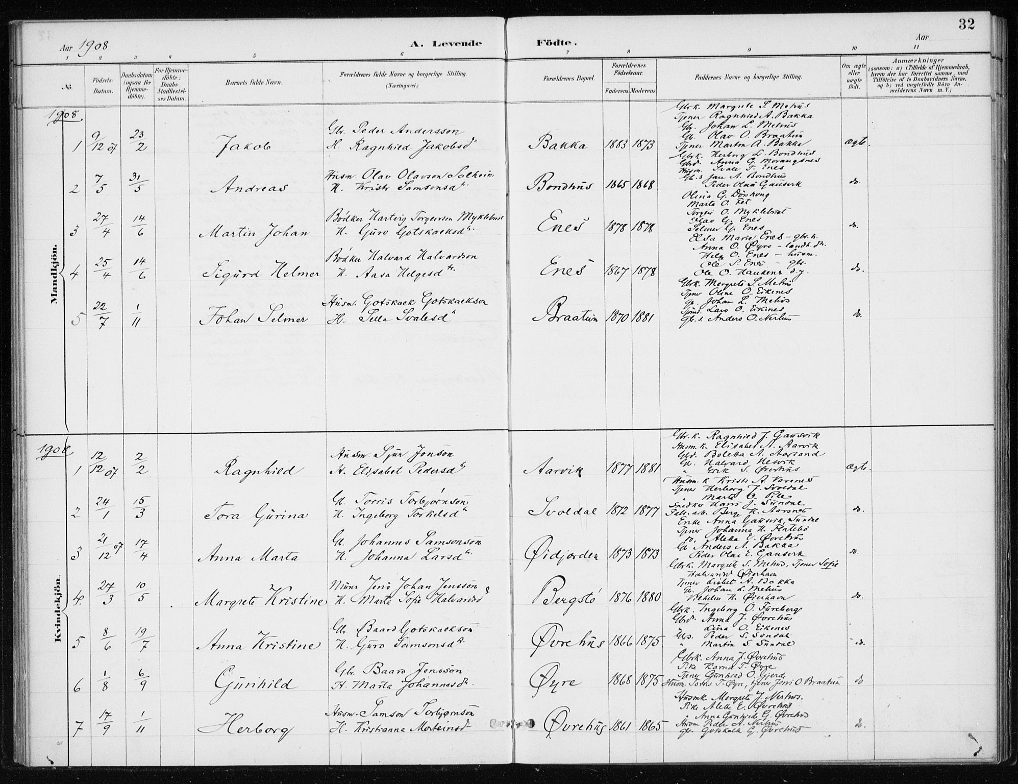 Kvinnherad sokneprestembete, SAB/A-76401/H/Haa: Parish register (official) no. F 1, 1887-1912, p. 32