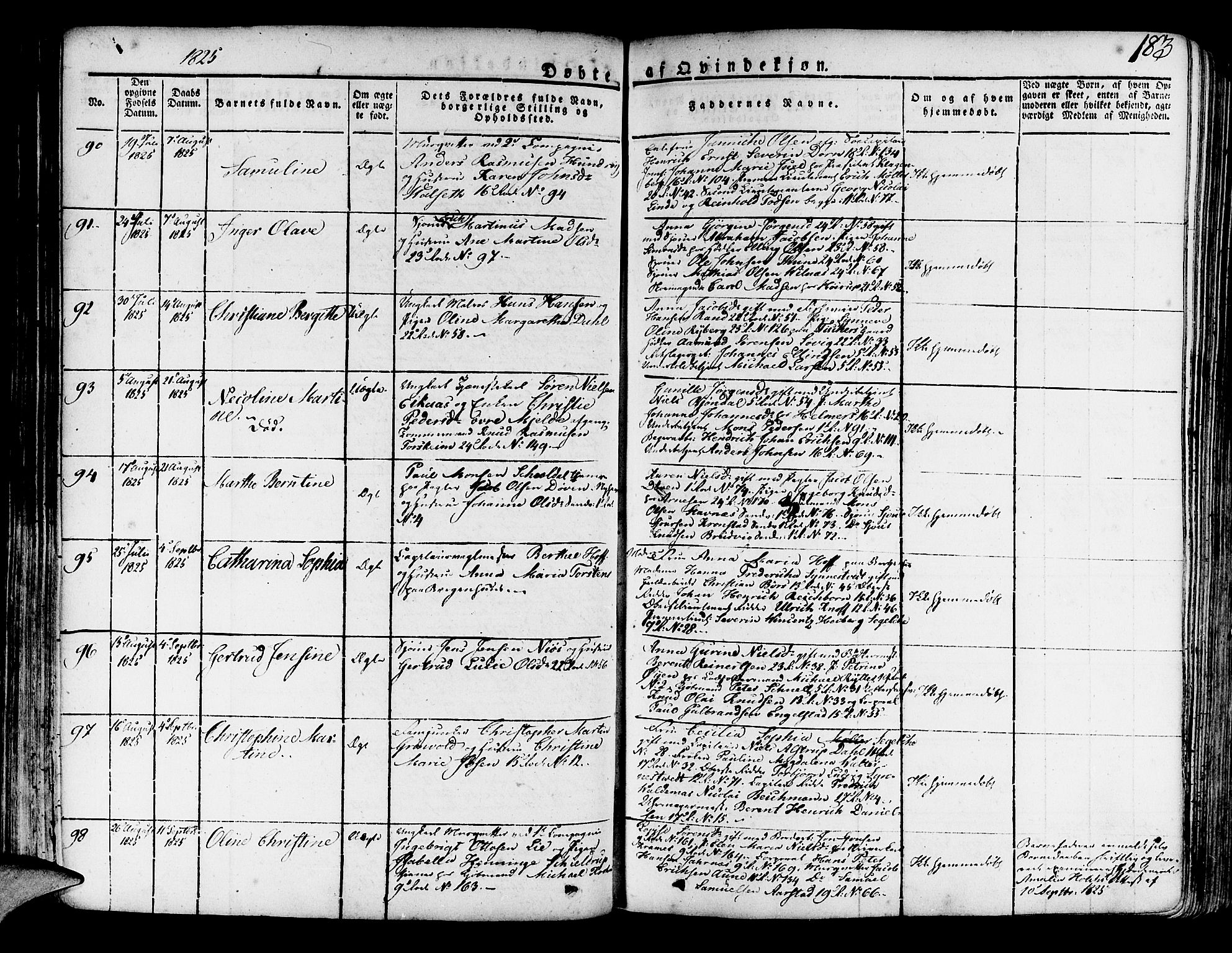 Korskirken sokneprestembete, AV/SAB-A-76101/H/Haa/L0014: Parish register (official) no. A 14, 1823-1835, p. 183
