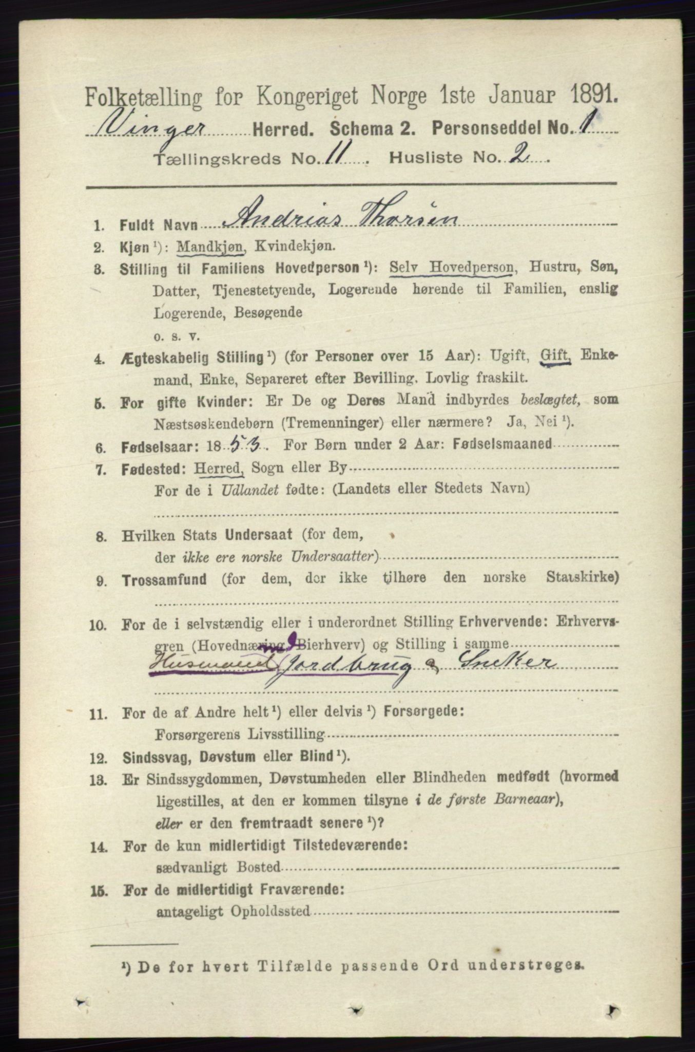 RA, 1891 census for 0421 Vinger, 1891, p. 5350