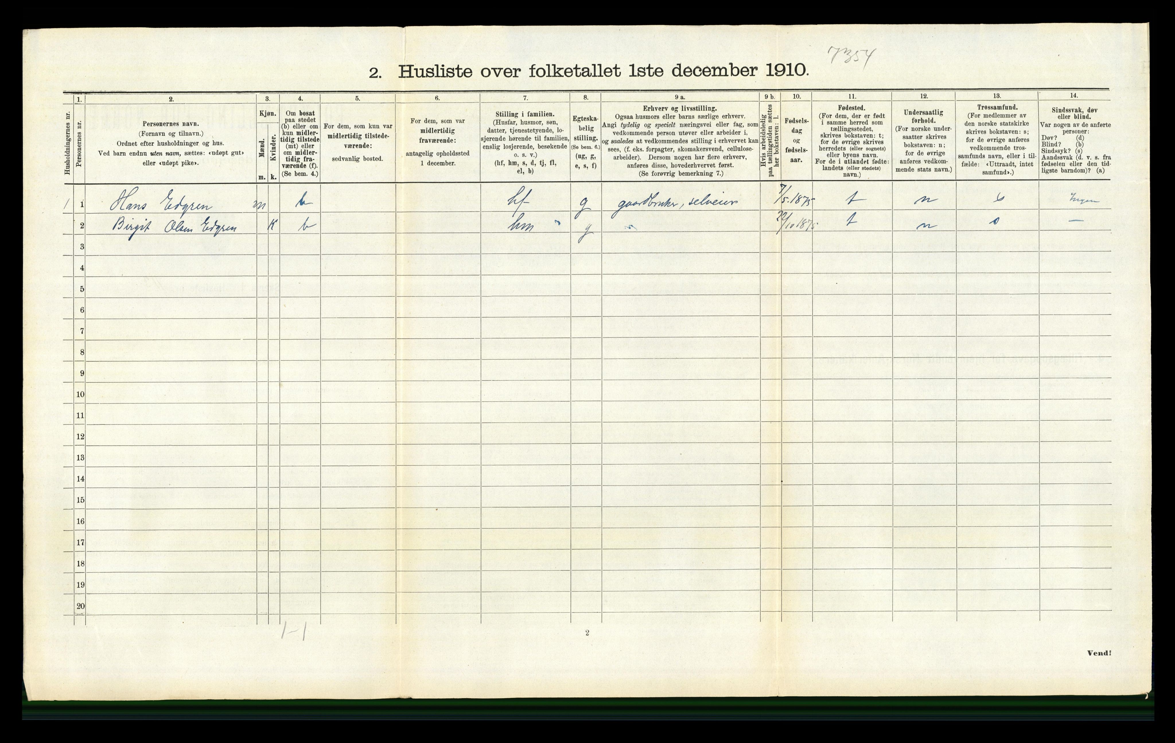 RA, 1910 census for Modum, 1910, p. 2701