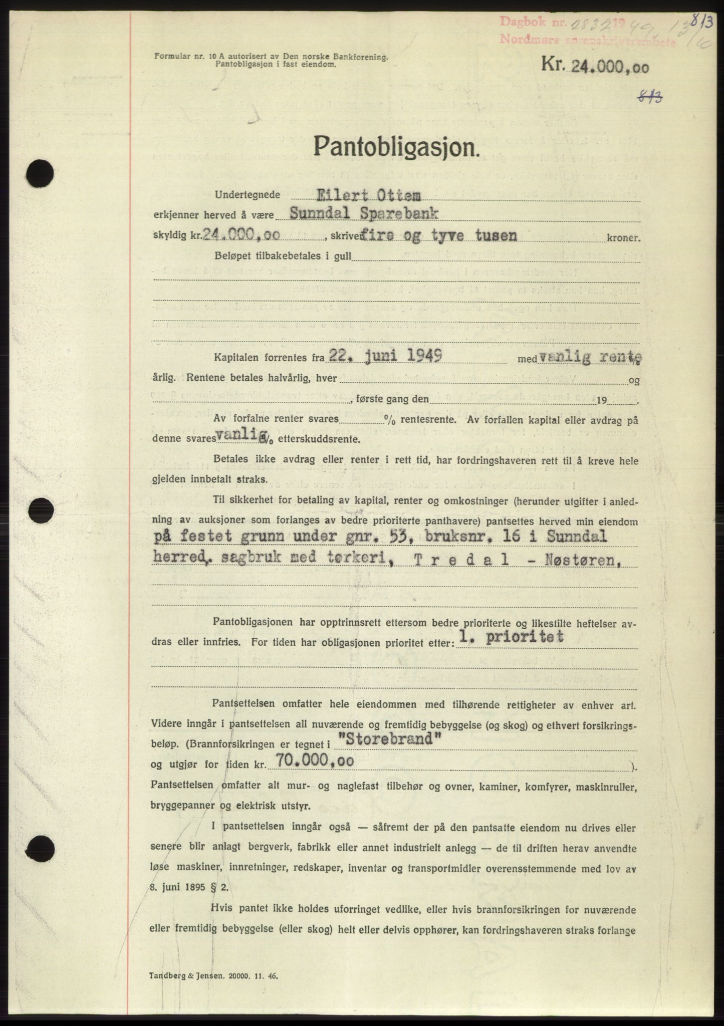 Nordmøre sorenskriveri, AV/SAT-A-4132/1/2/2Ca: Mortgage book no. B102, 1949-1949, Diary no: : 2832/1949