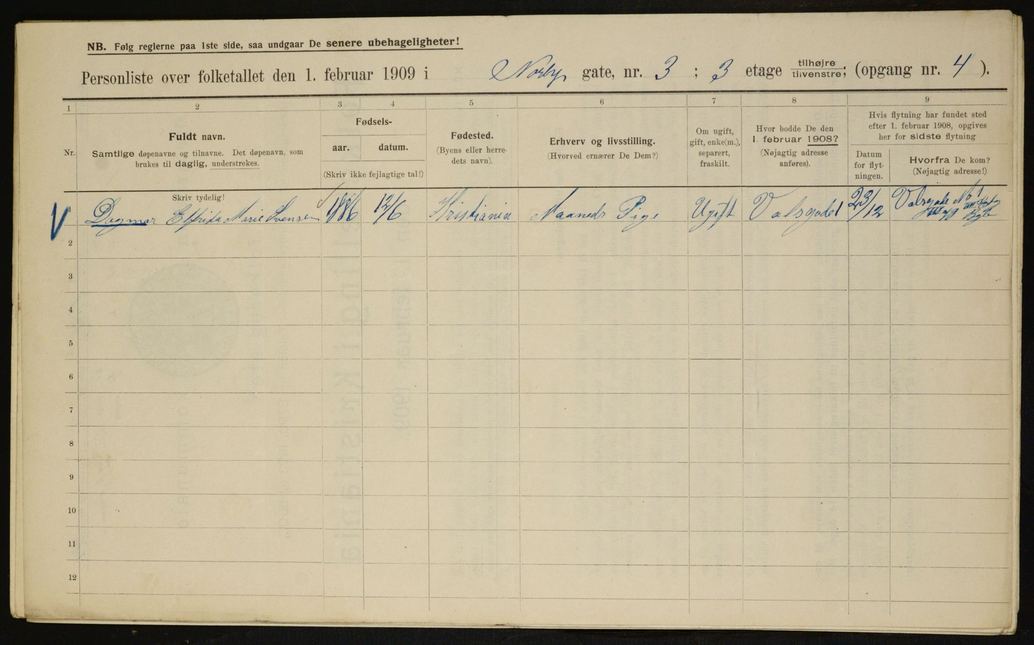 OBA, Municipal Census 1909 for Kristiania, 1909, p. 64663