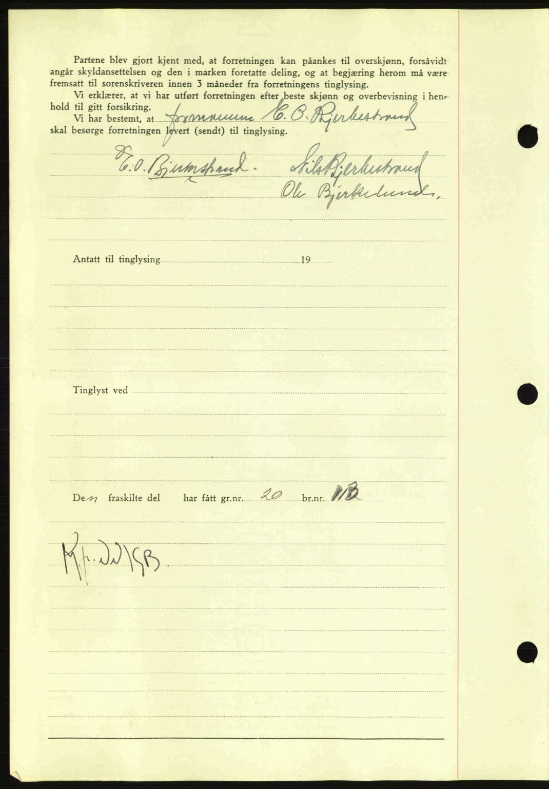 Nordmøre sorenskriveri, AV/SAT-A-4132/1/2/2Ca: Mortgage book no. A91, 1941-1942, Diary no: : 2220/1941