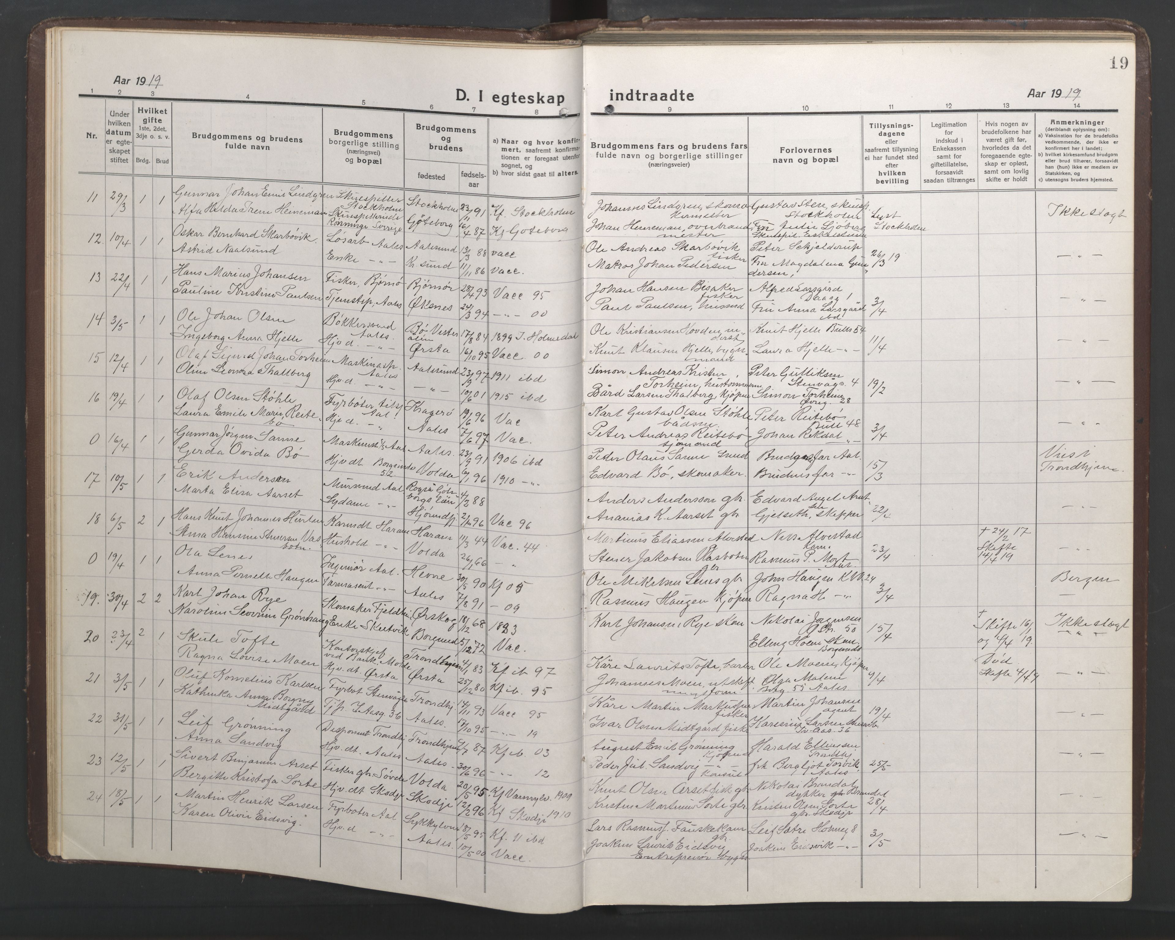 Ministerialprotokoller, klokkerbøker og fødselsregistre - Møre og Romsdal, AV/SAT-A-1454/529/L0473: Parish register (copy) no. 529C10, 1918-1941, p. 19