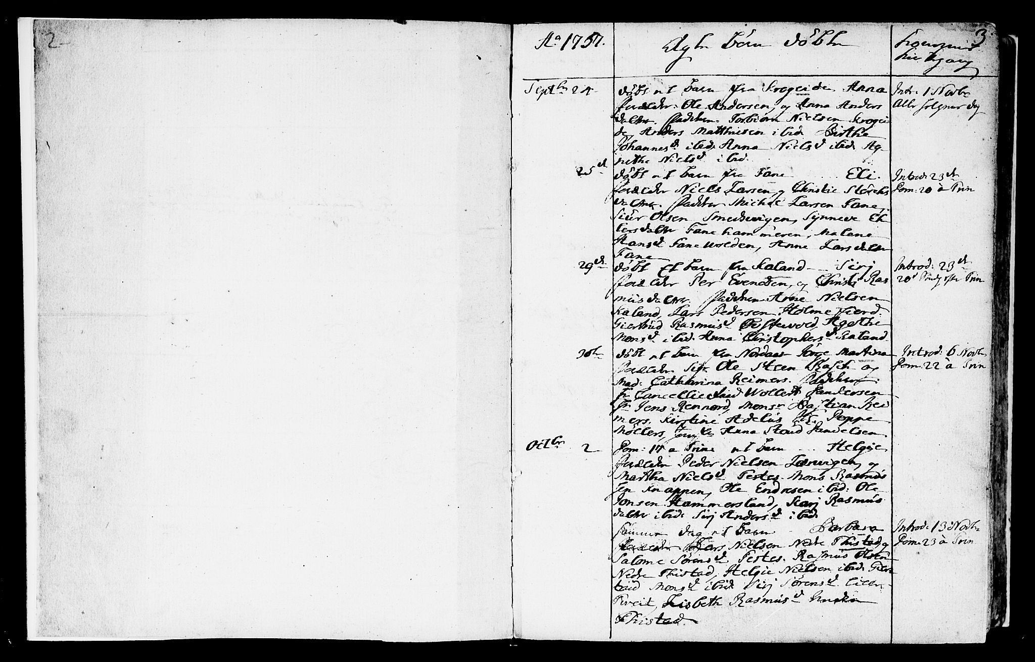 Fana Sokneprestembete, SAB/A-75101/H/Haa/Haaa/L0004: Parish register (official) no. A 4, 1757-1774, p. 2-3