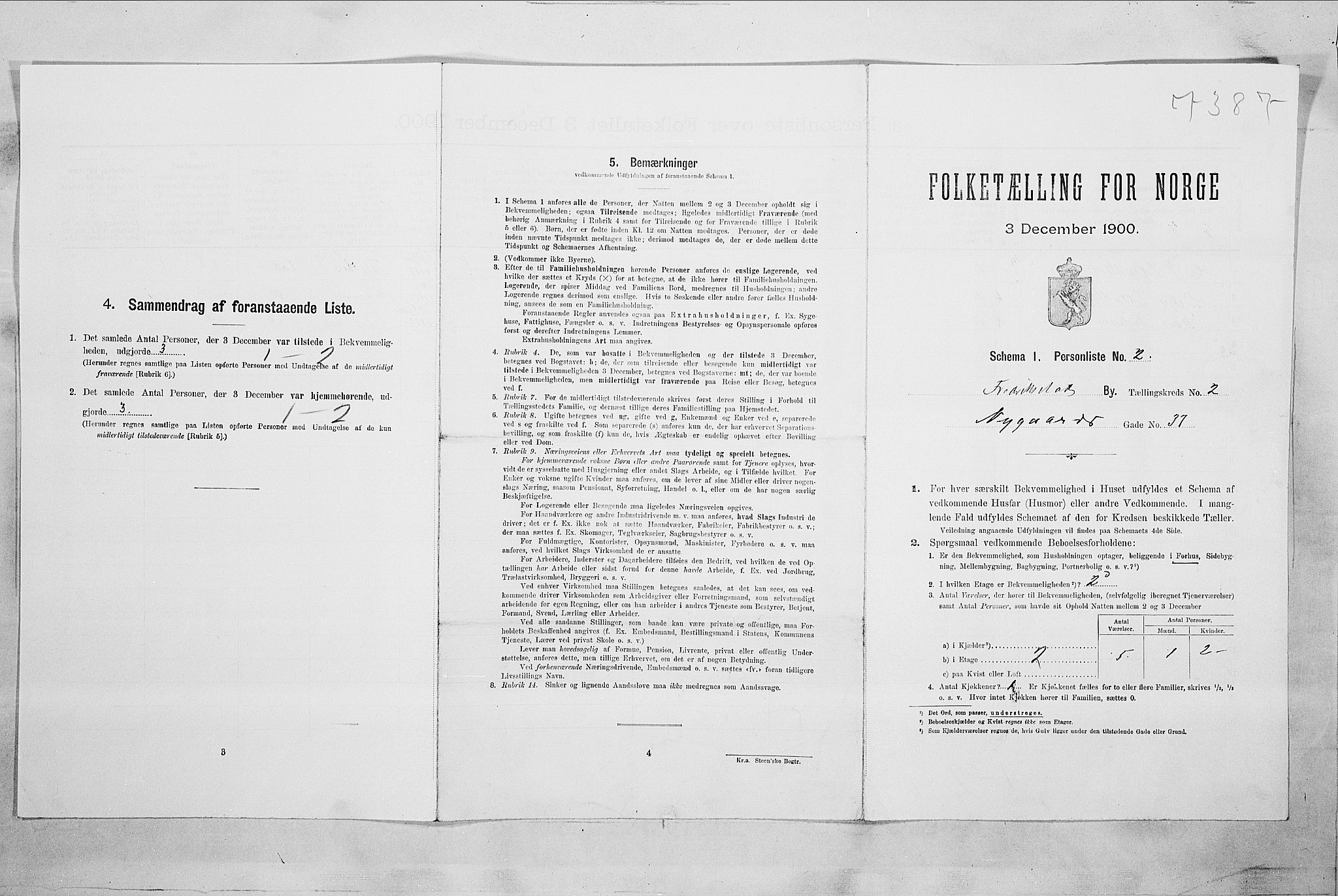 SAO, 1900 census for Fredrikstad, 1900