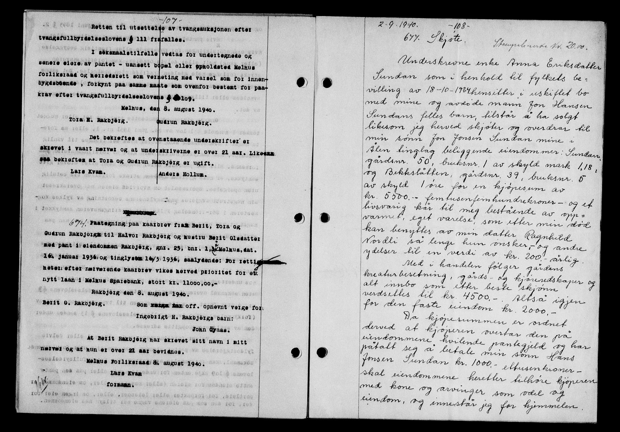 Gauldal sorenskriveri, SAT/A-0014/1/2/2C/L0052: Mortgage book no. 57, 1940-1941, Diary no: : 677/1940