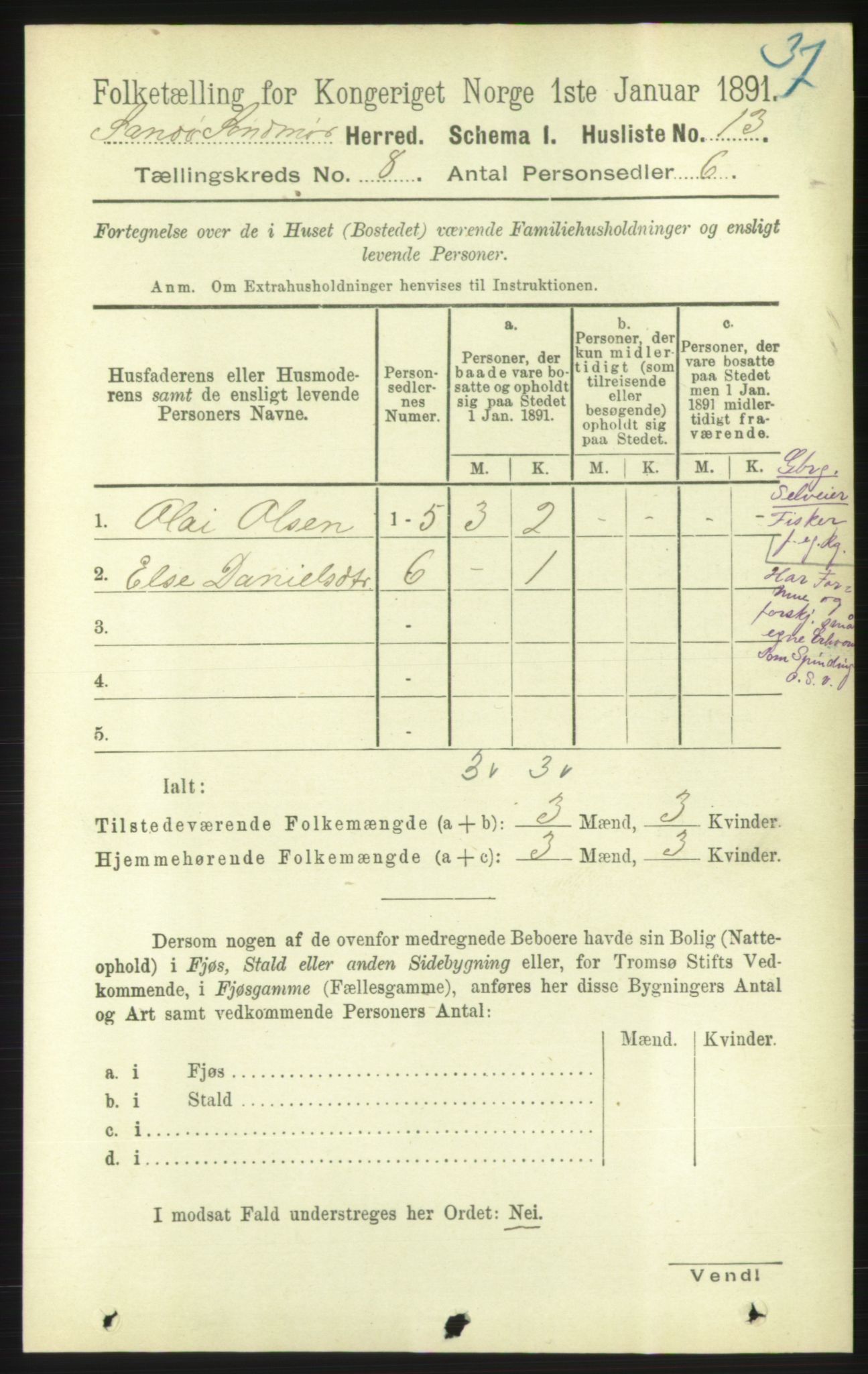 RA, 1891 census for 1514 Sande, 1891, p. 1371