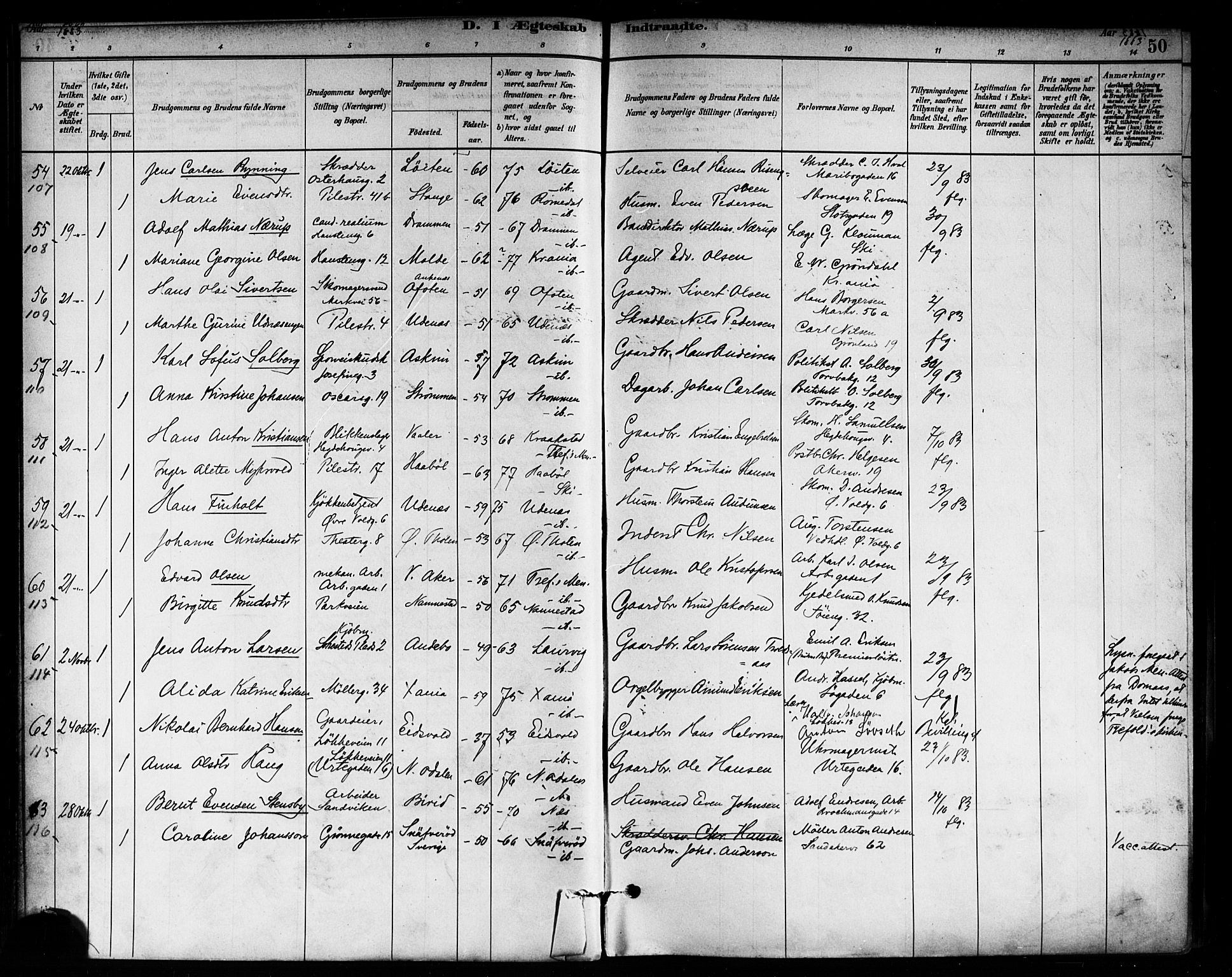 Trefoldighet prestekontor Kirkebøker, SAO/A-10882/F/Fc/L0003: Parish register (official) no. III 3, 1881-1891, p. 50