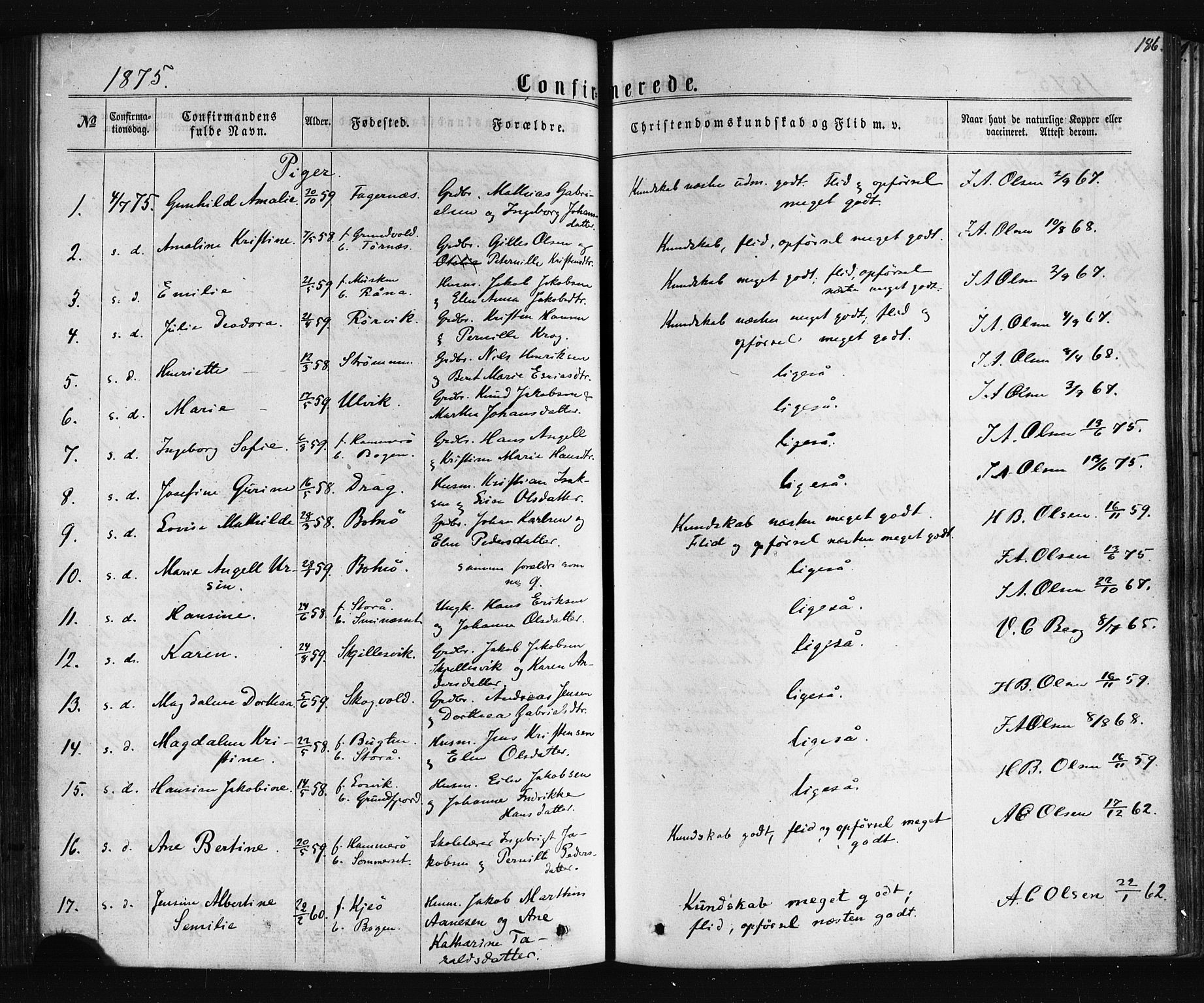Ministerialprotokoller, klokkerbøker og fødselsregistre - Nordland, SAT/A-1459/861/L0867: Parish register (official) no. 861A02, 1864-1878, p. 186