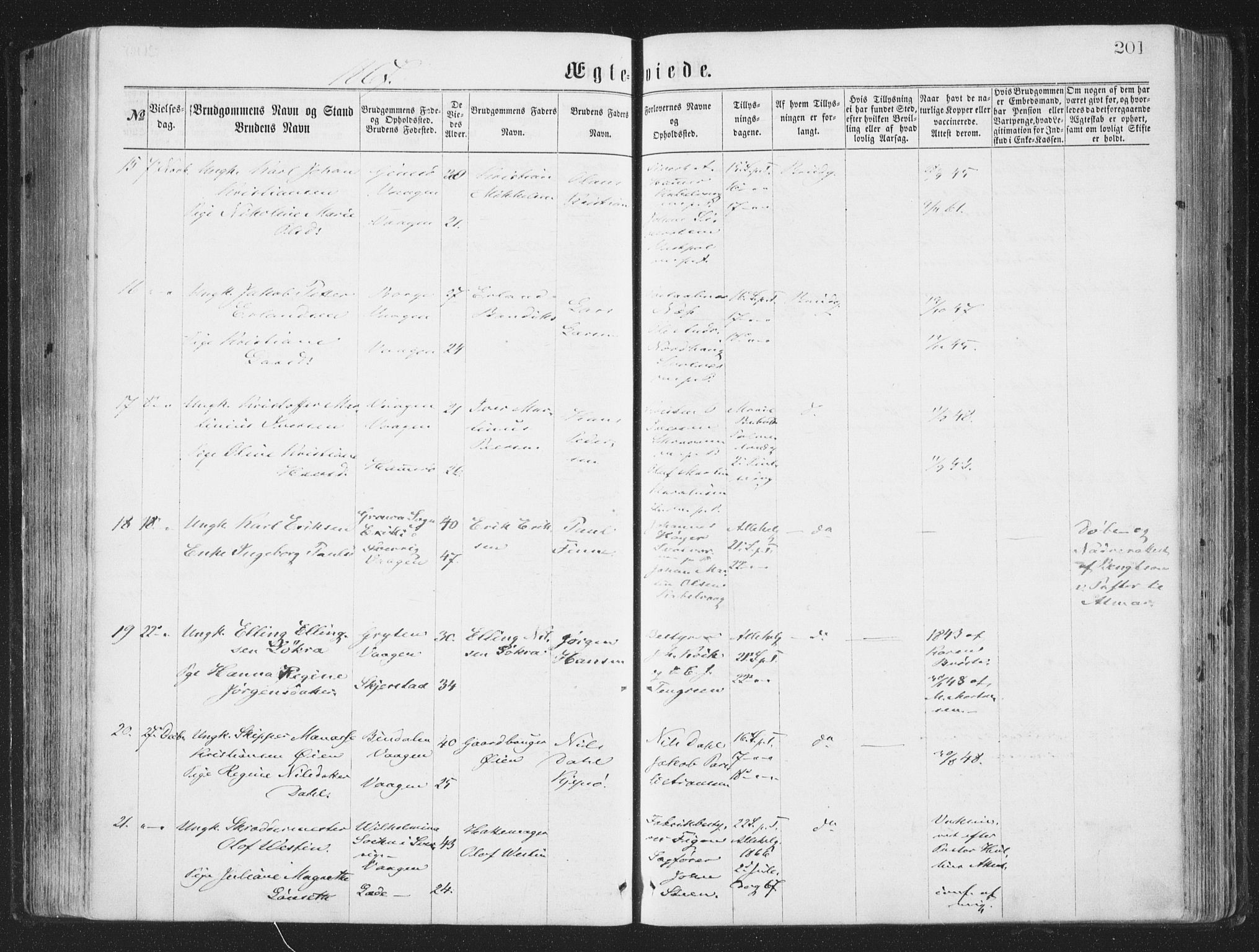 Ministerialprotokoller, klokkerbøker og fødselsregistre - Nordland, AV/SAT-A-1459/874/L1057: Parish register (official) no. 874A01, 1866-1877, p. 201